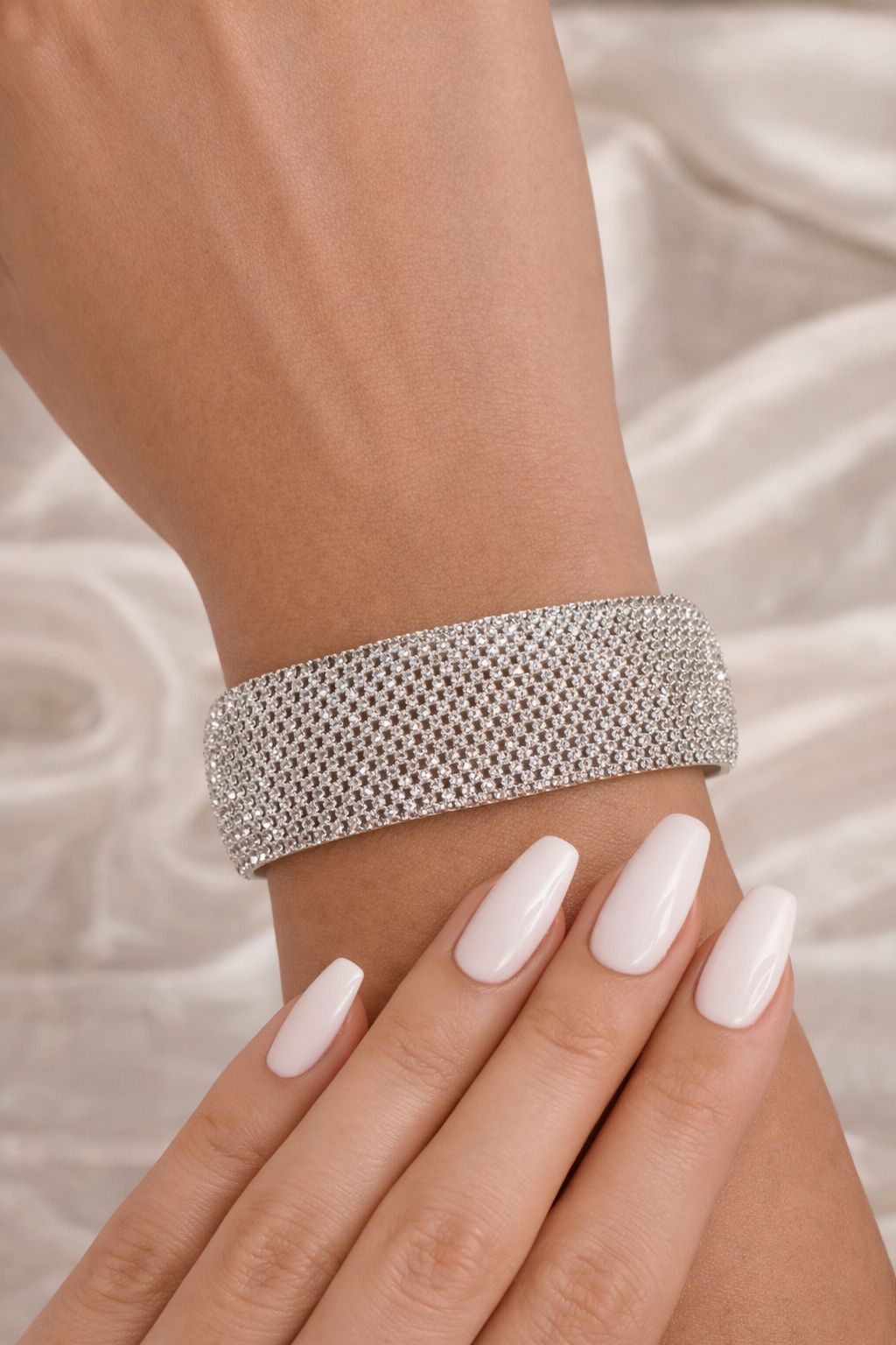 Premium Gold Finish American Diamond Zebra Openable Bracelet with Double Line Diamond Cluster