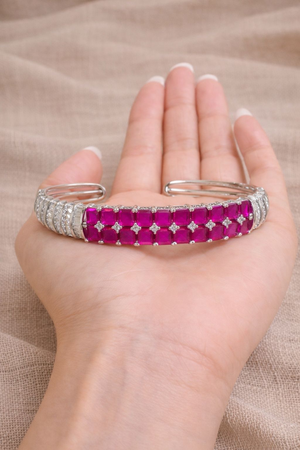 Premium Ruby and American Diamond Baguette Openable Kada Bracelet
