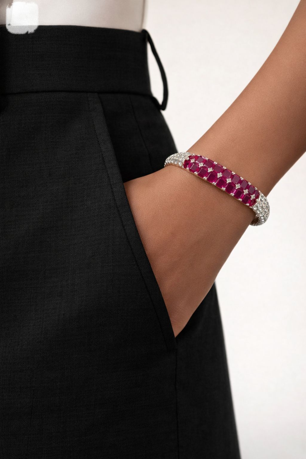 Premium Ruby and American Diamond Baguette Openable Kada Bracelet