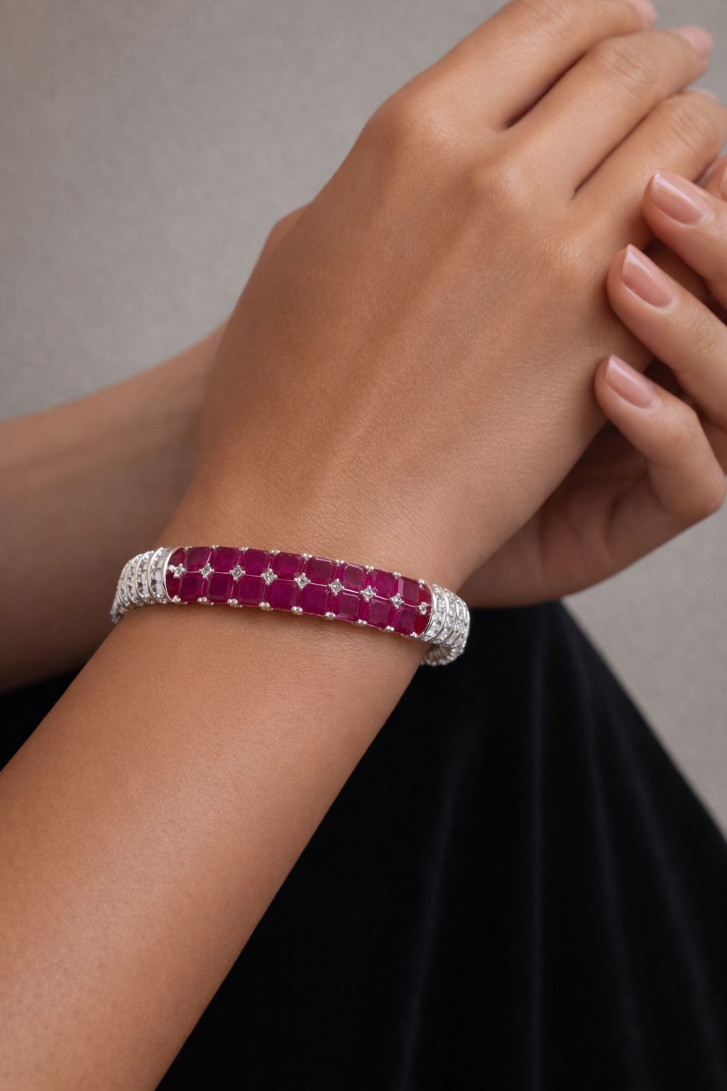Premium Ruby and American Diamond Baguette Openable Kada Bracelet
