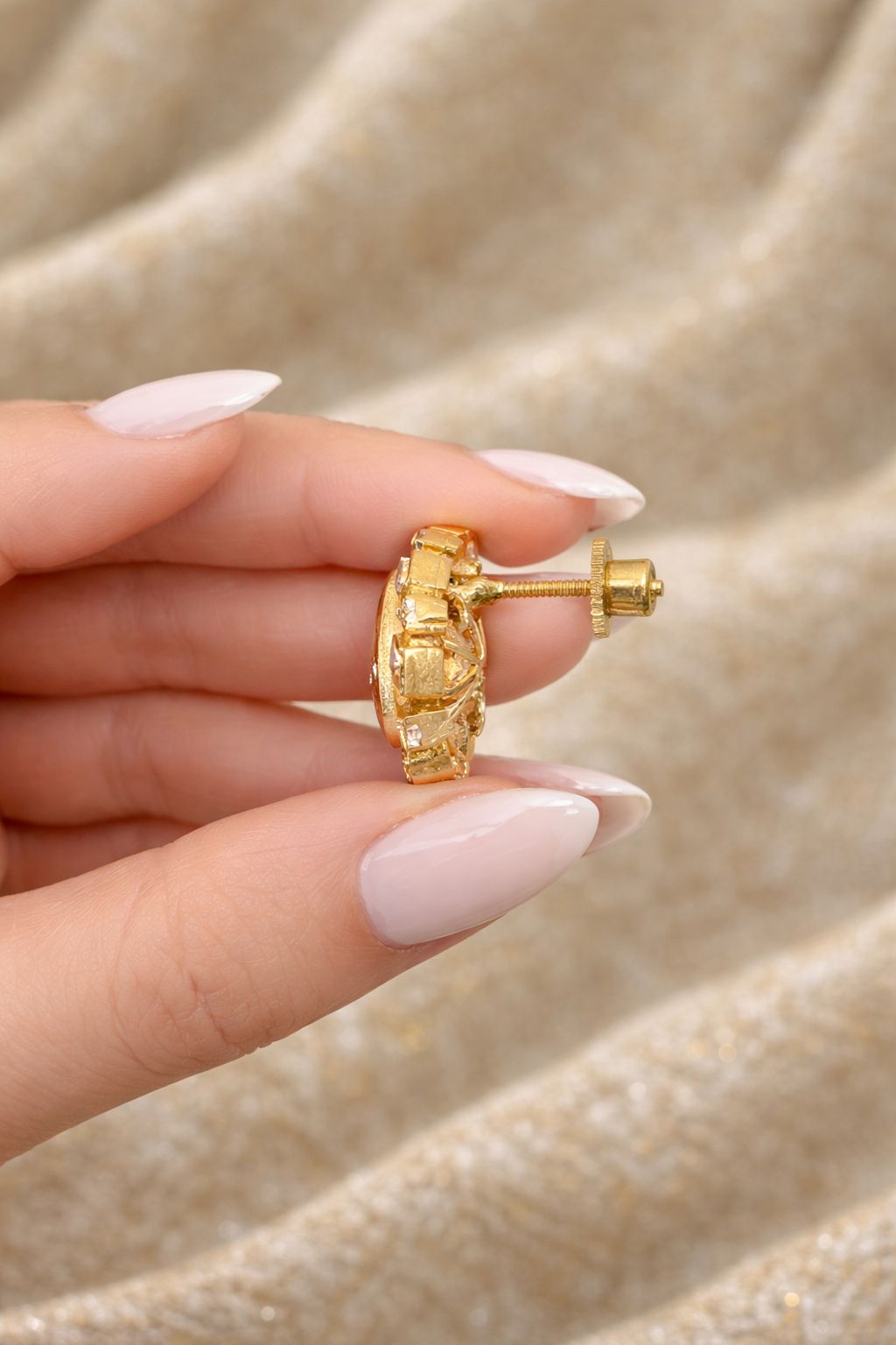Premium TOJ Everyday -  Gold Finish Polki Screw Back Statement Traditional Stud Earrings for Women