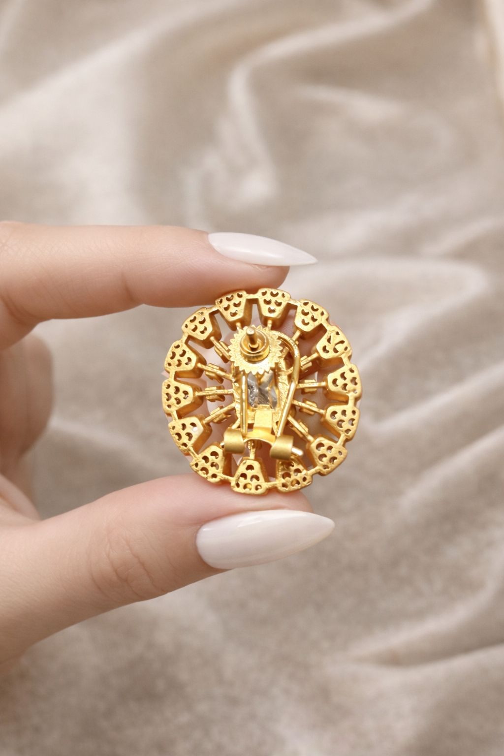 TOJ Everyday - Premium Polki Gold Finish Screw Back Traditional Stud Earrings
