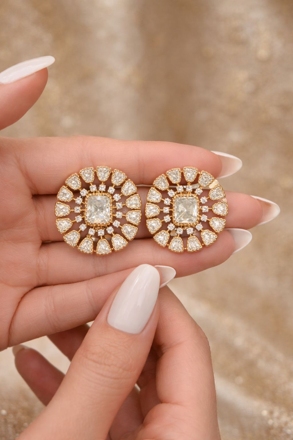 TOJ Everyday - Premium Polki Gold Finish Screw Back Traditional Stud Earrings
