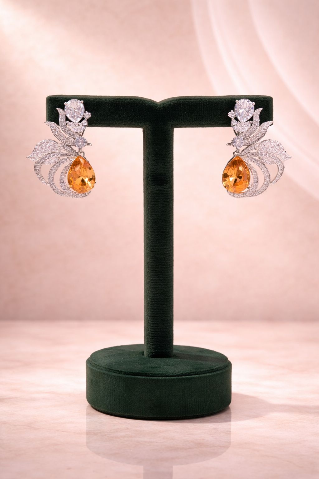 Premium TOJ Everyday - Drop Solitaire Citrine Fire Diamond Statement Party Earrings for Women