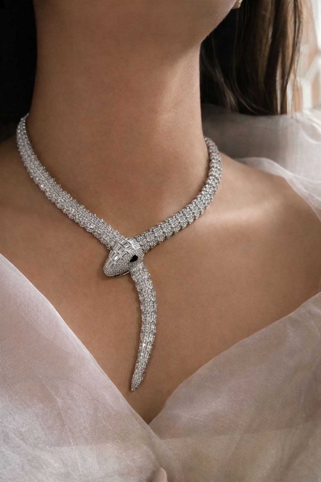 Premium TOJ Everyday Necklace with Micro Setting Diamonds and Emerald Eye Detailing