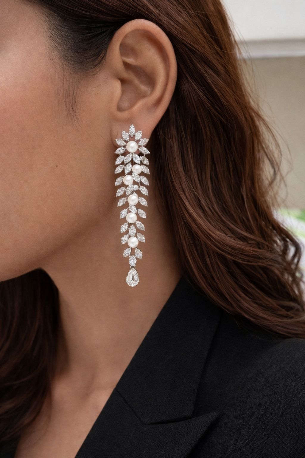 TOJ Everyday - Classic White Pearl and Diamond Cocktail Necklace Set with Earrings