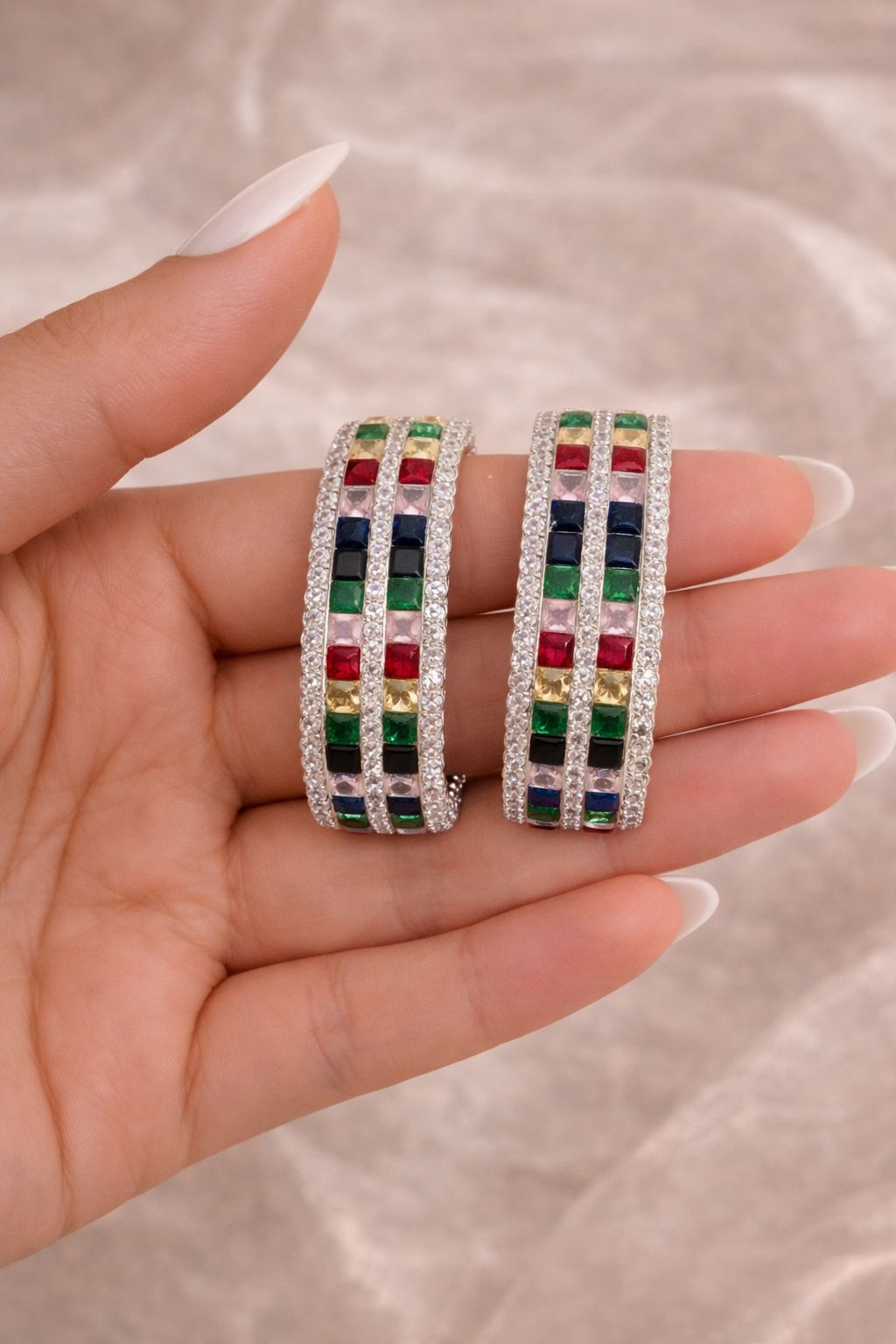 Premium TOJ Everyday - Multi Coloured Diamond Chunky Party Hoop Earrings for Women