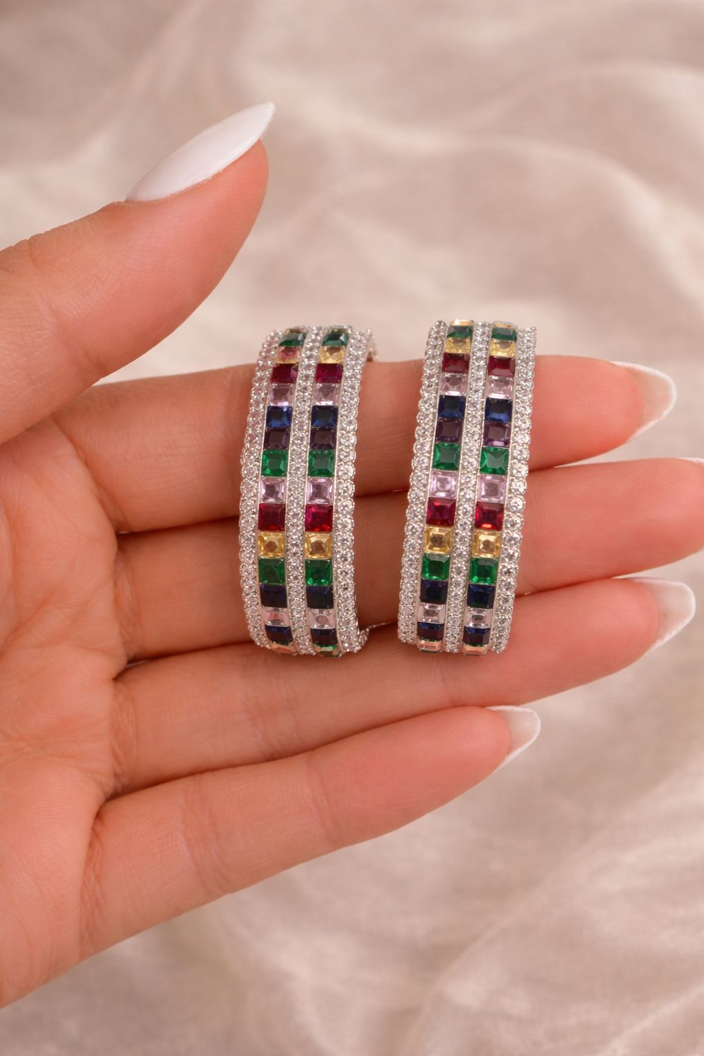 Premium TOJ Everyday - Multi Coloured Diamond Chunky Party Hoop Earrings for Women