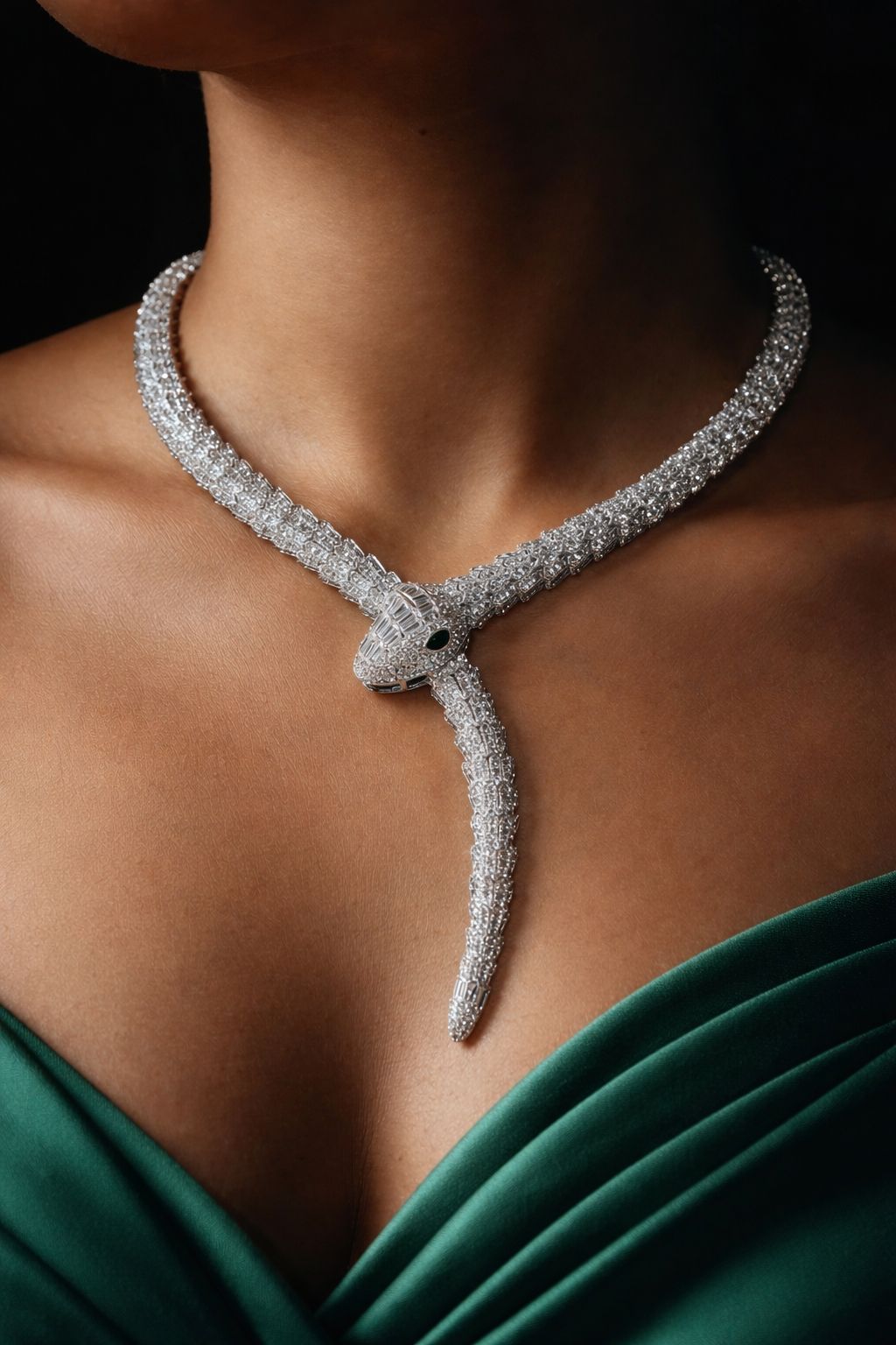 Premium TOJ Everyday Necklace with Micro Setting Diamonds and Emerald Eye Detailing