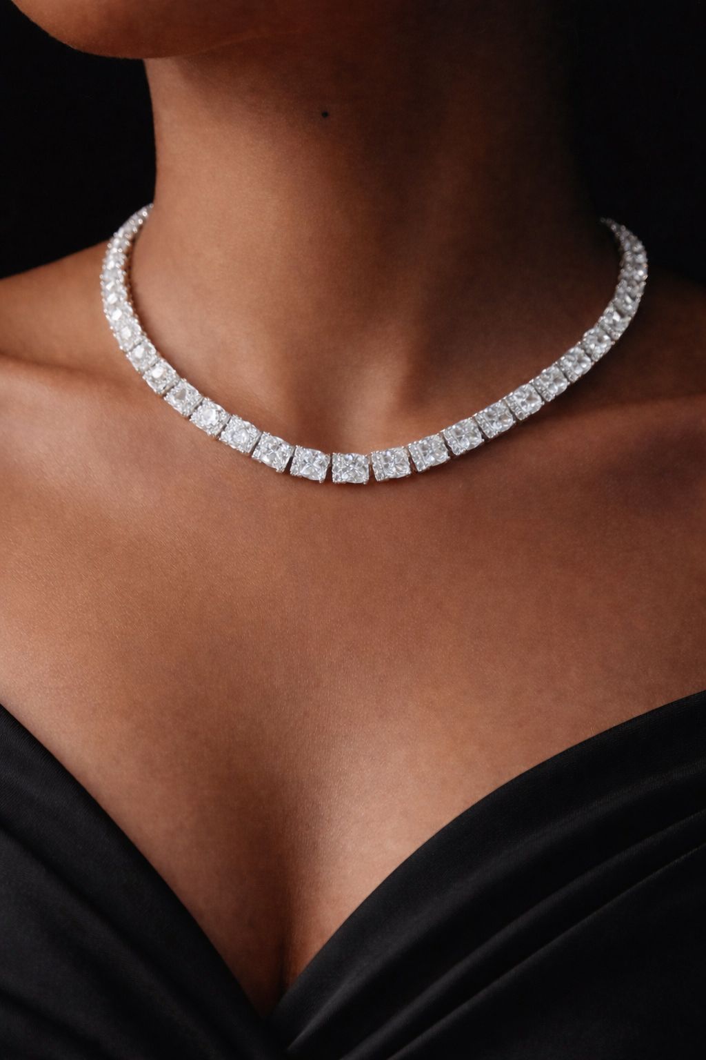 Premium TOJ Everyday Radiant Cushion Cut Solitaire Diamond Classic String Necklace Set with Earrings