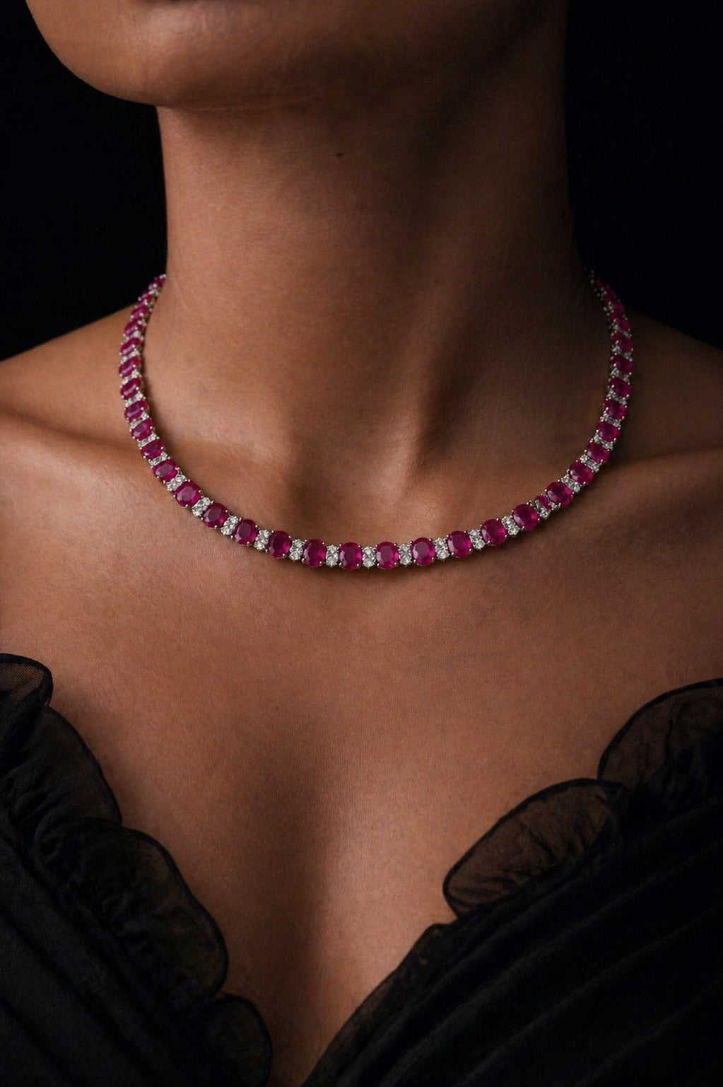 Premium TOJ Everyday Oval and White Ruby Solitaire Necklace Set