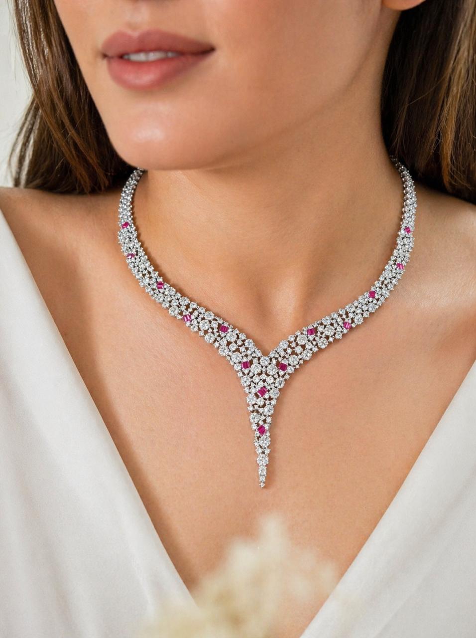 Premium TOJ Everyday - Classic Ruby Cocktail Necklace Set with Earrings