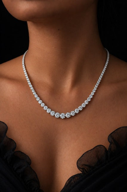 Premium TOJ Everyday - Classic Pointer Solitaire Single Line Necklace Set in White Gold Finish
