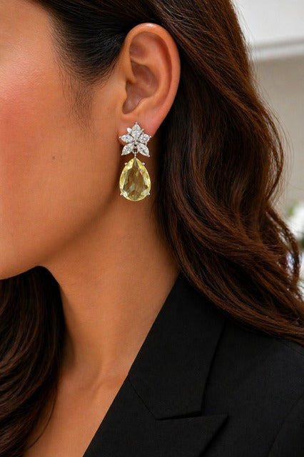 Premium TOJ Everyday - Yellow Drop Diamond and Multi Solitaire Womens Party Earrings