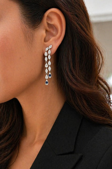 Premium TOJ Everyday - White And Blue Drop Necklace Set with Earrings