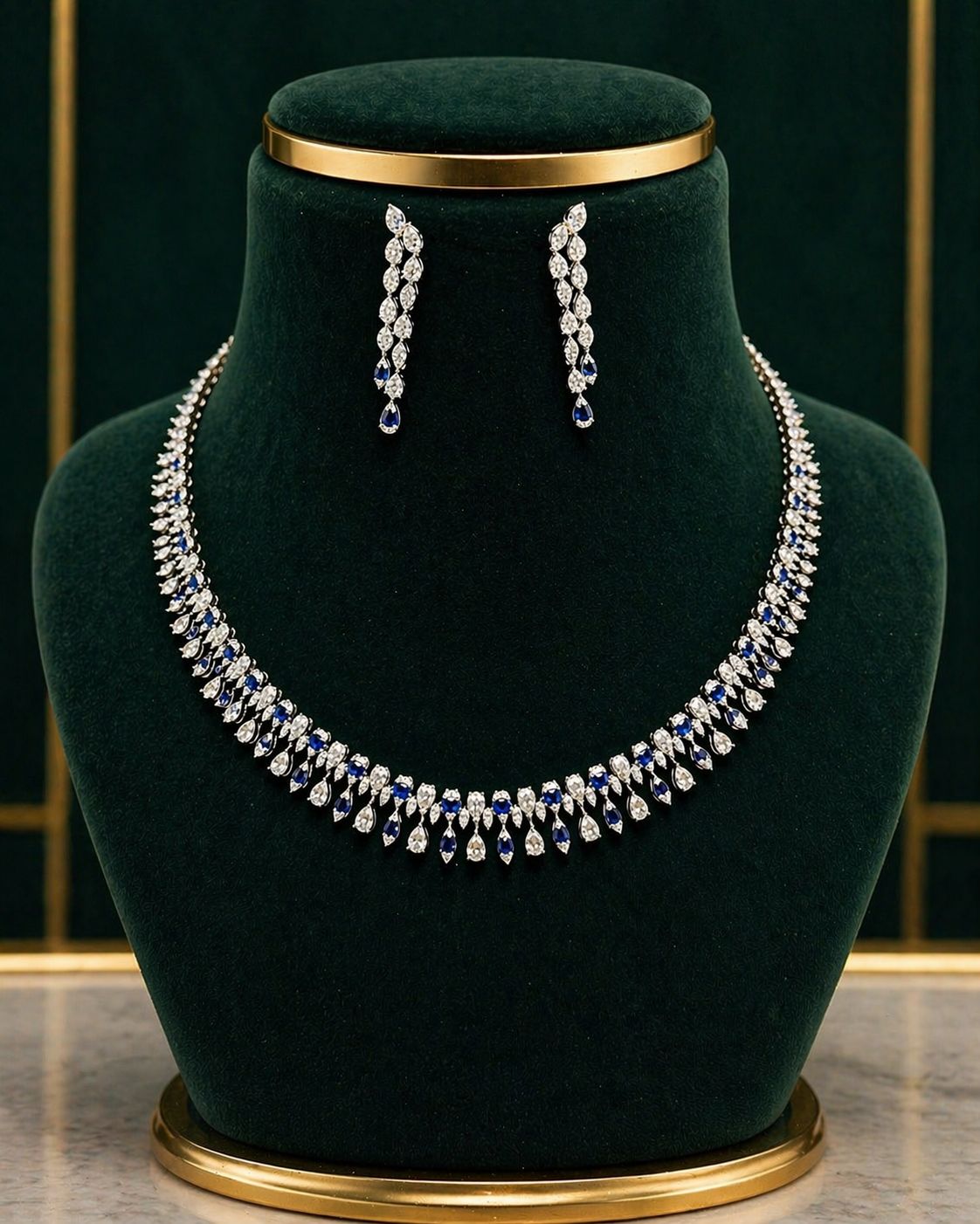 Premium TOJ Everyday - White And Blue Drop Necklace Set with Earrings