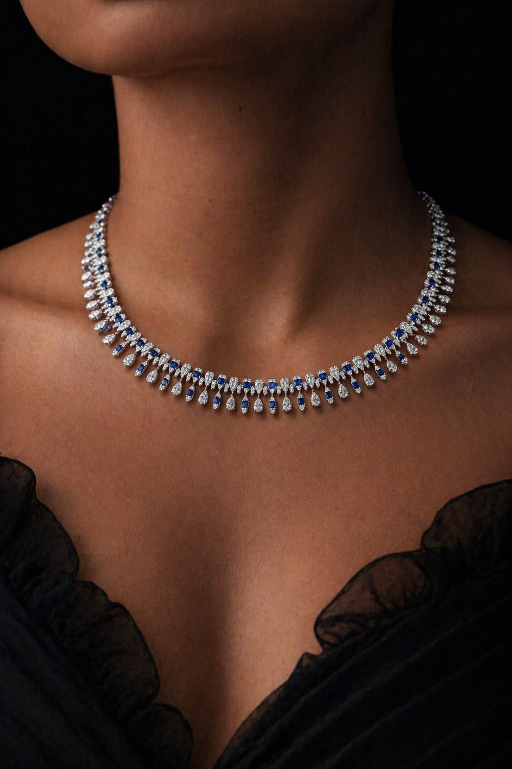 Premium TOJ Everyday - White And Blue Drop Necklace Set with Earrings