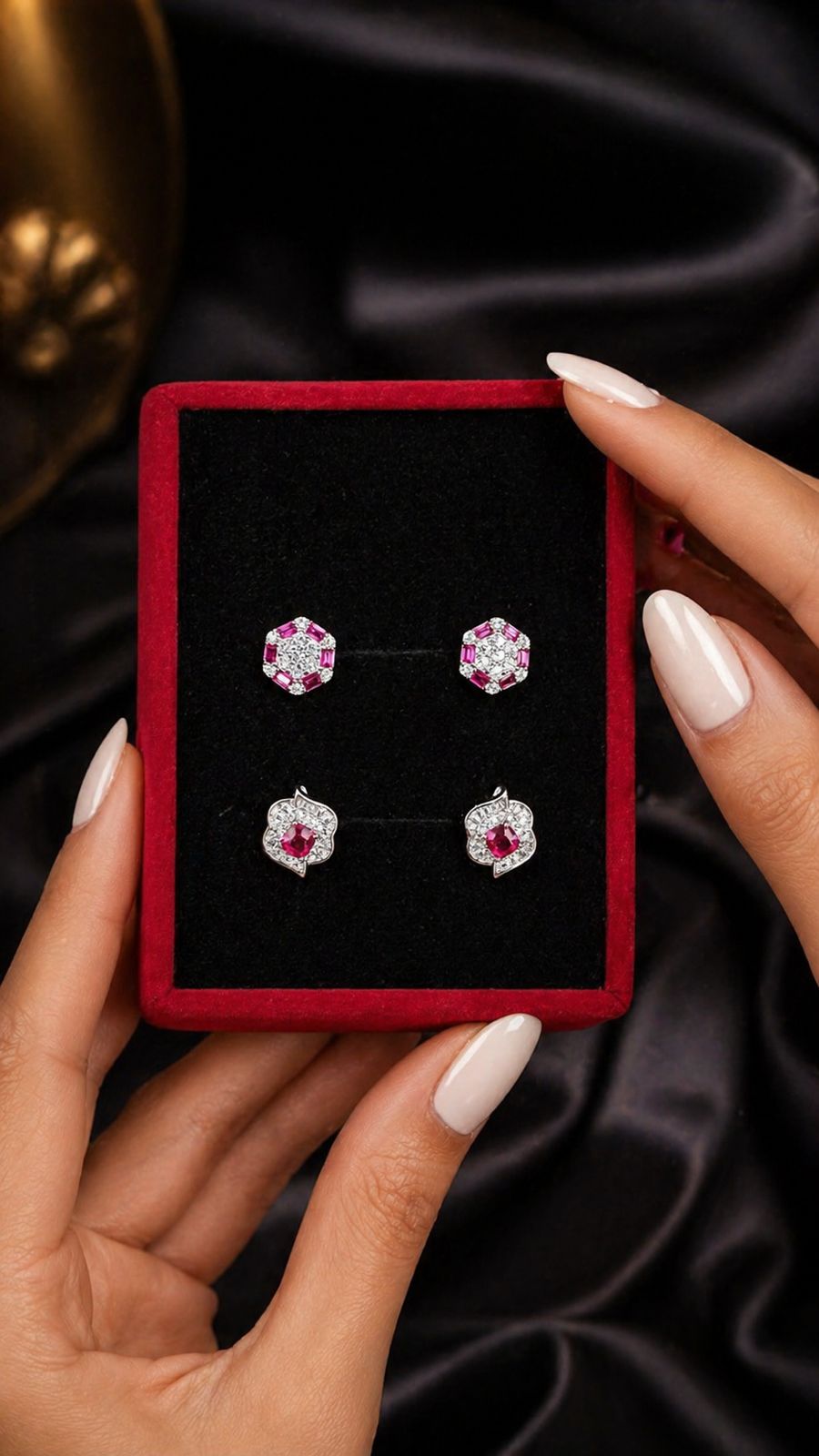 Combo of Two Pure 925 Silver Ruby Stud Earrings