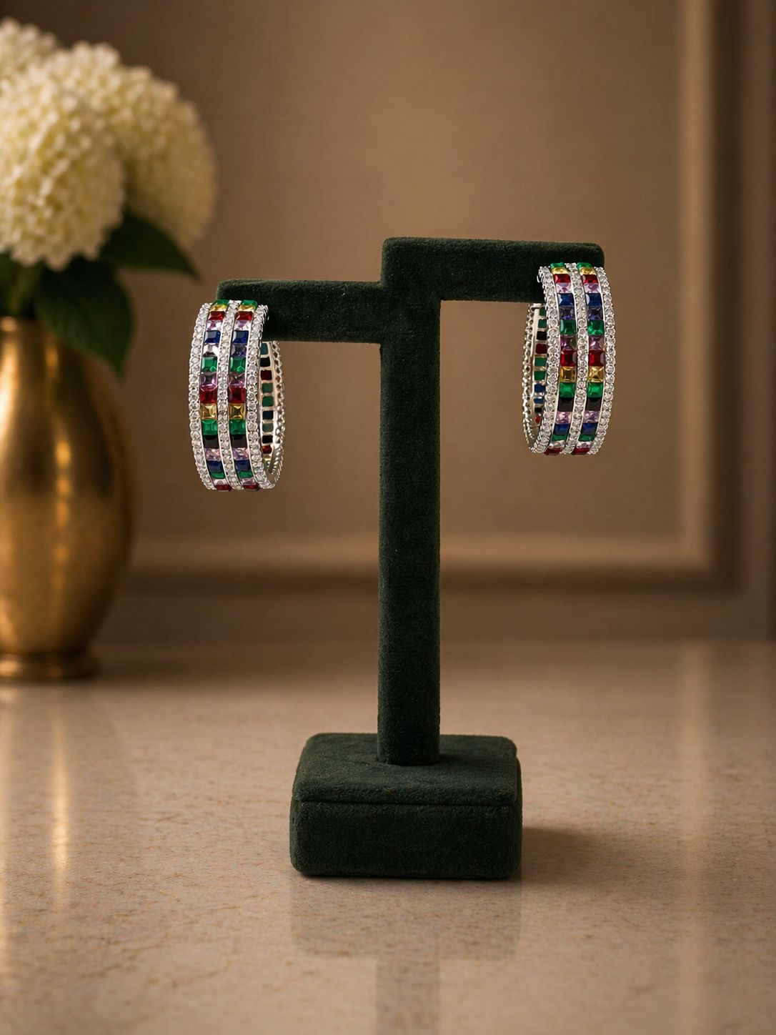 Premium TOJ Everyday - Multi Coloured Diamond Chunky Party Hoop Earrings for Women