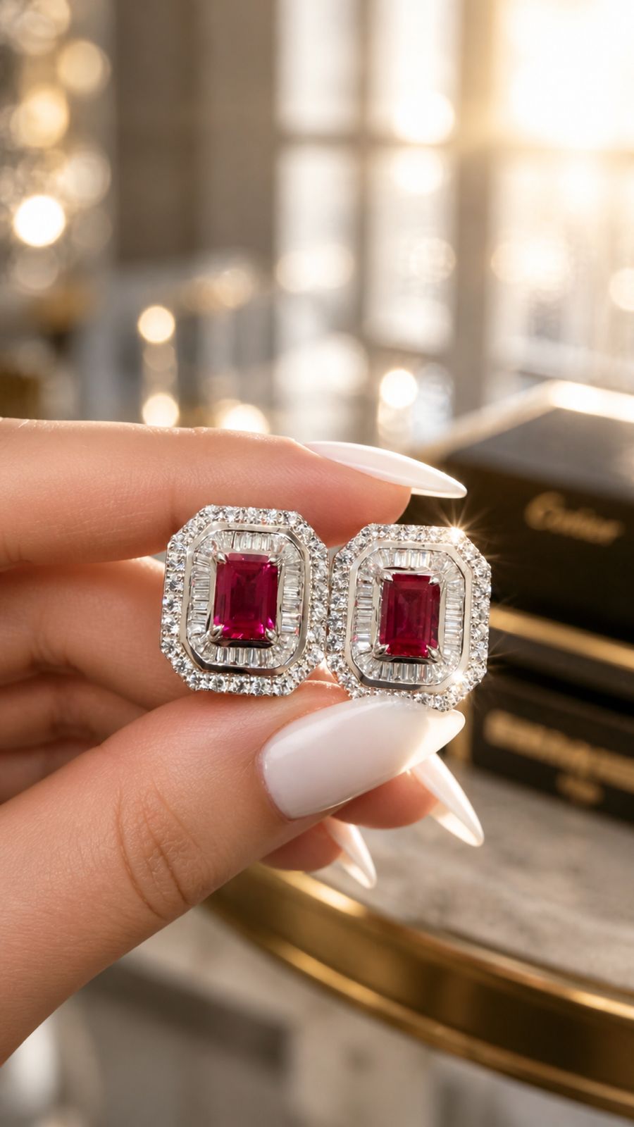 Ultra Premium Ruby and Diamond Statement Stud Earrings with Premium Screw Backs