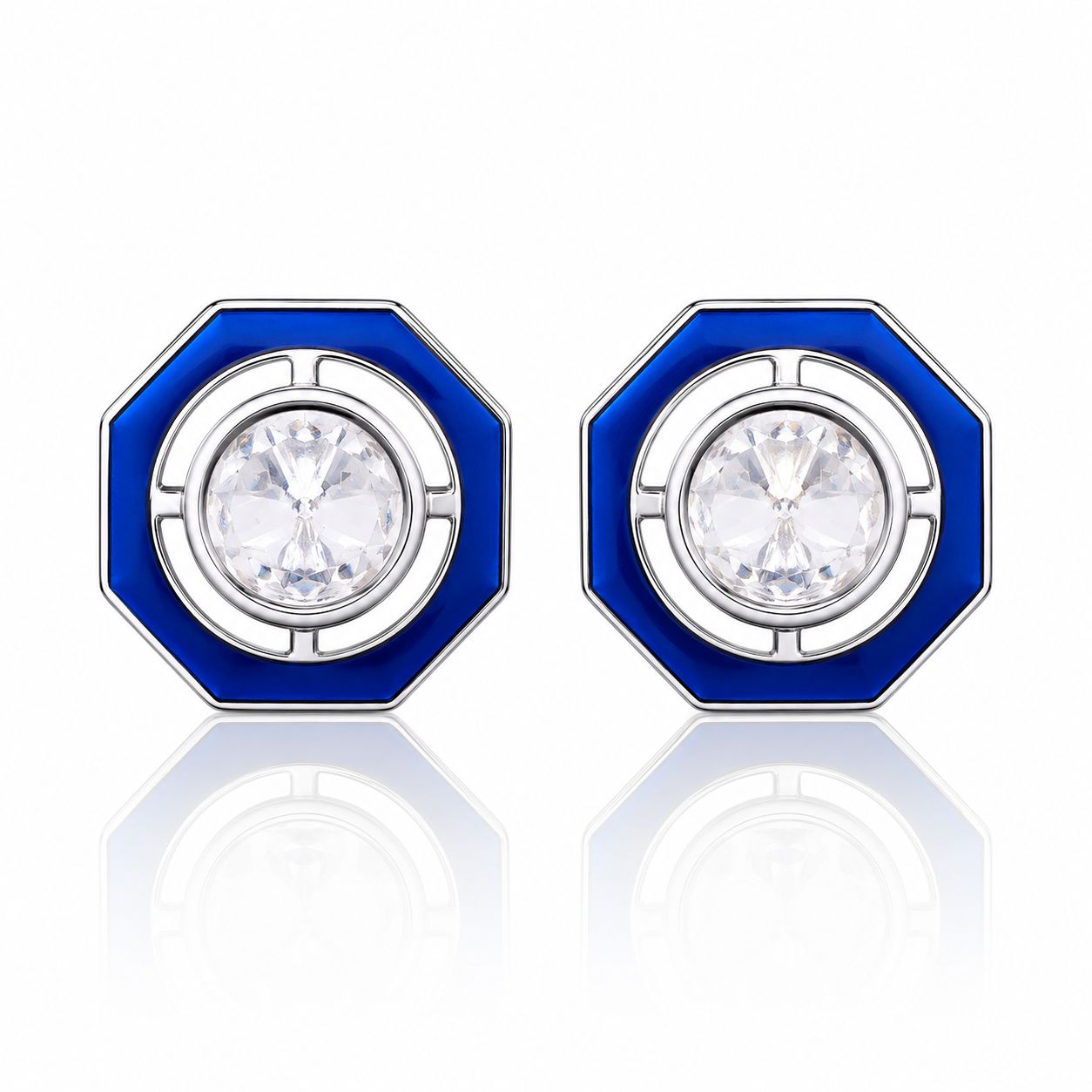 TOJ Everyday - Glazed Blue Enamel Bezel Setting Polki Mens Cufflink Pair
