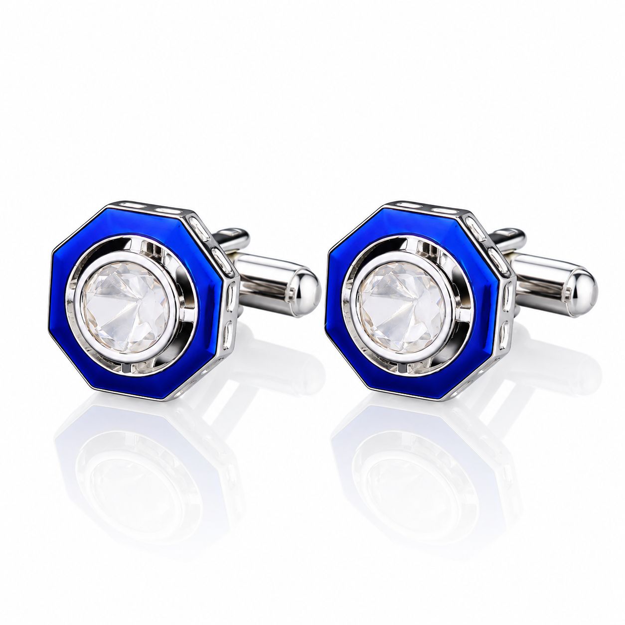 TOJ Everyday - Glazed Blue Enamel Bezel Setting Polki Mens Cufflink Pair