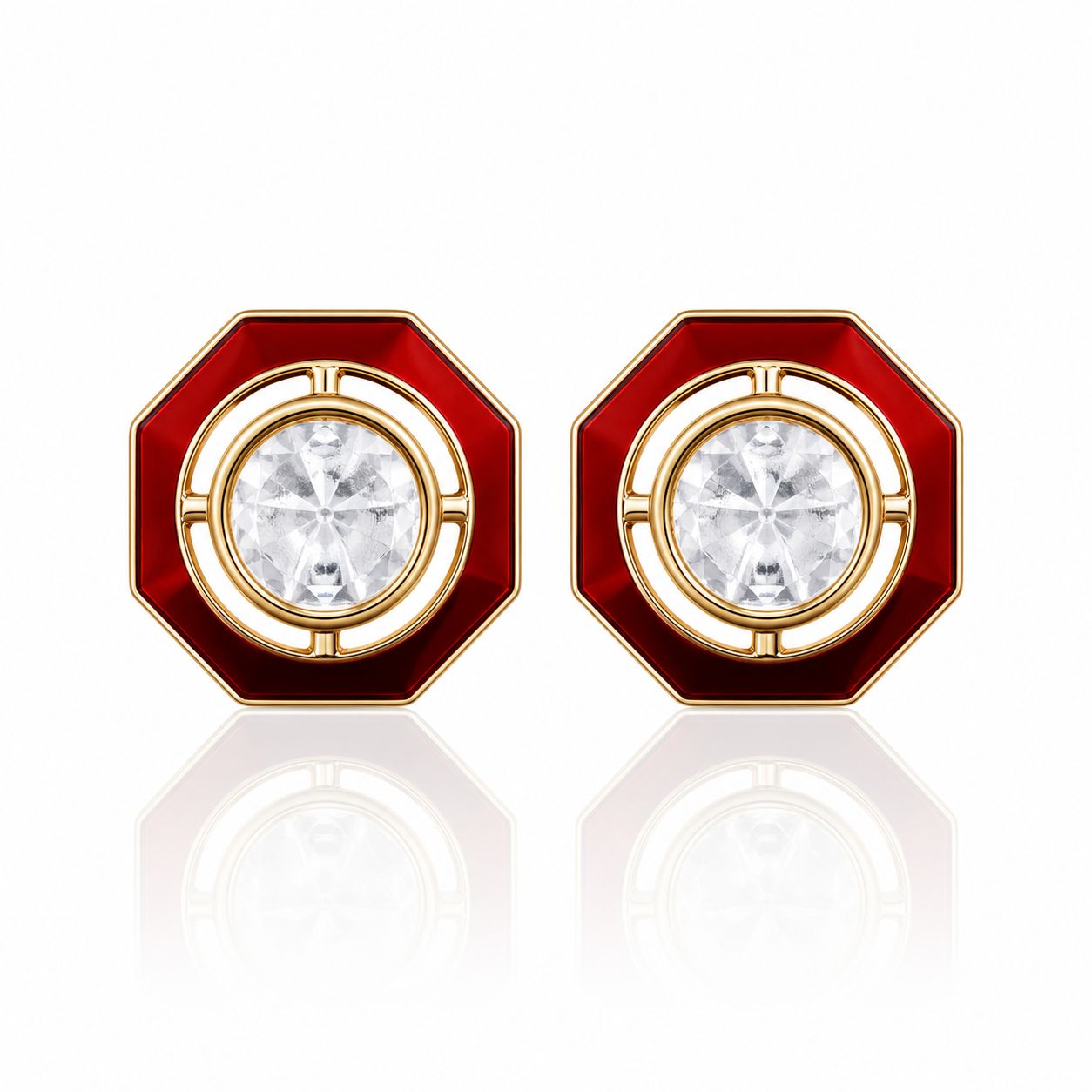 TOJ Everyday - Red Enamel Bezel Setting Polki Diamond Mens Cufflink Pair
