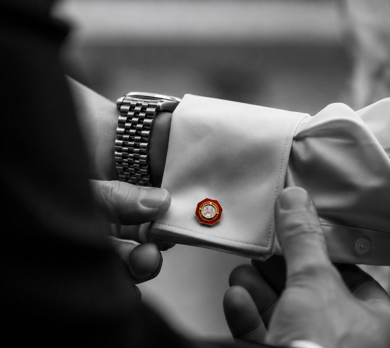 TOJ Everyday - Red Enamel Bezel Setting Polki Diamond Mens Cufflink Pair