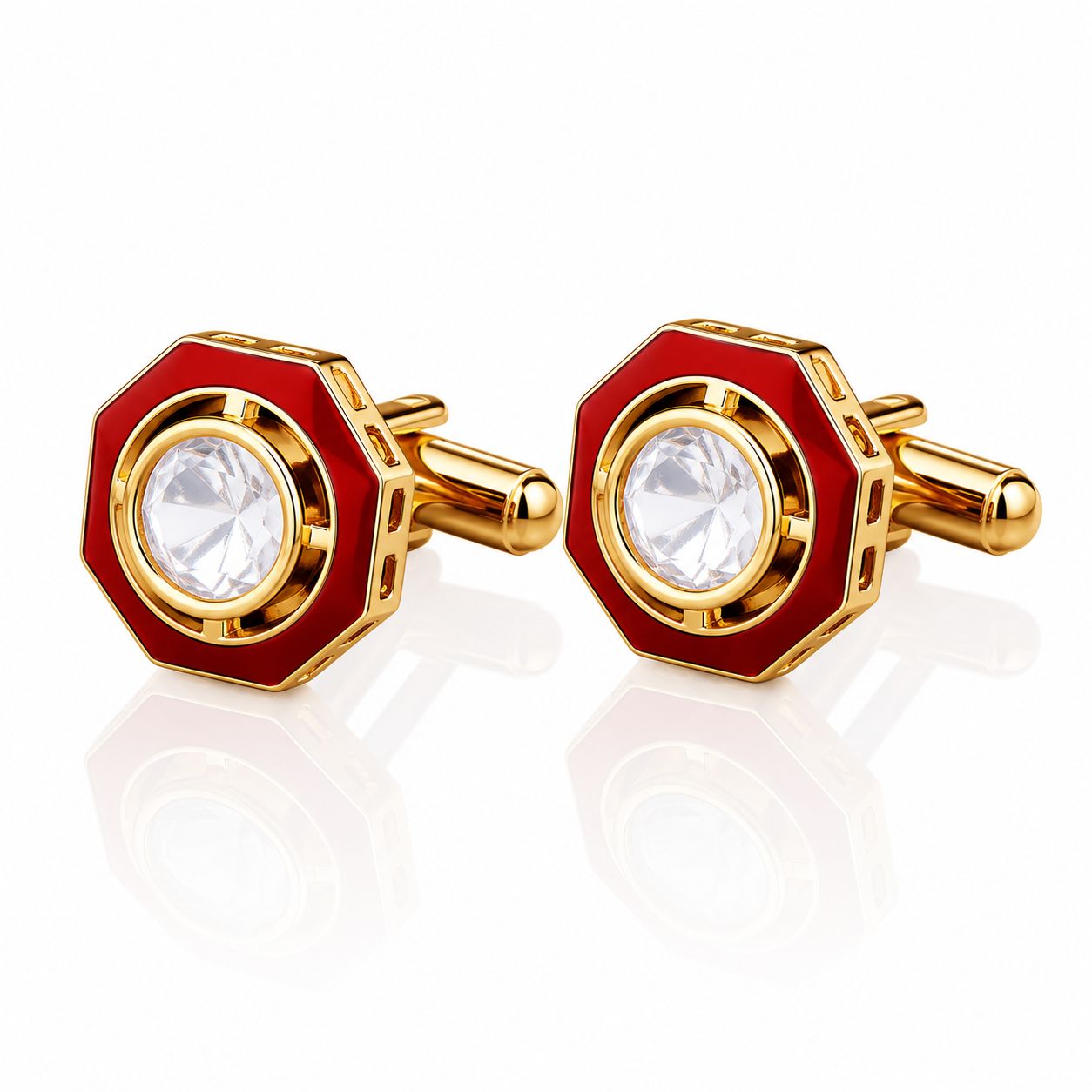 TOJ Everyday - Red Enamel Bezel Setting Polki Diamond Mens Cufflink Pair