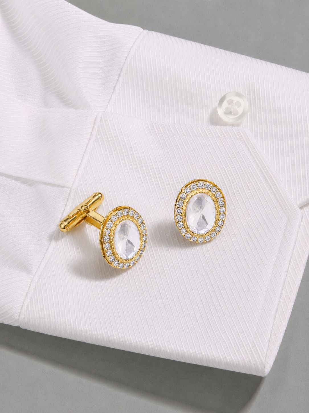 Oval Polki Classic Gold Finish Mens Cufflink Pair