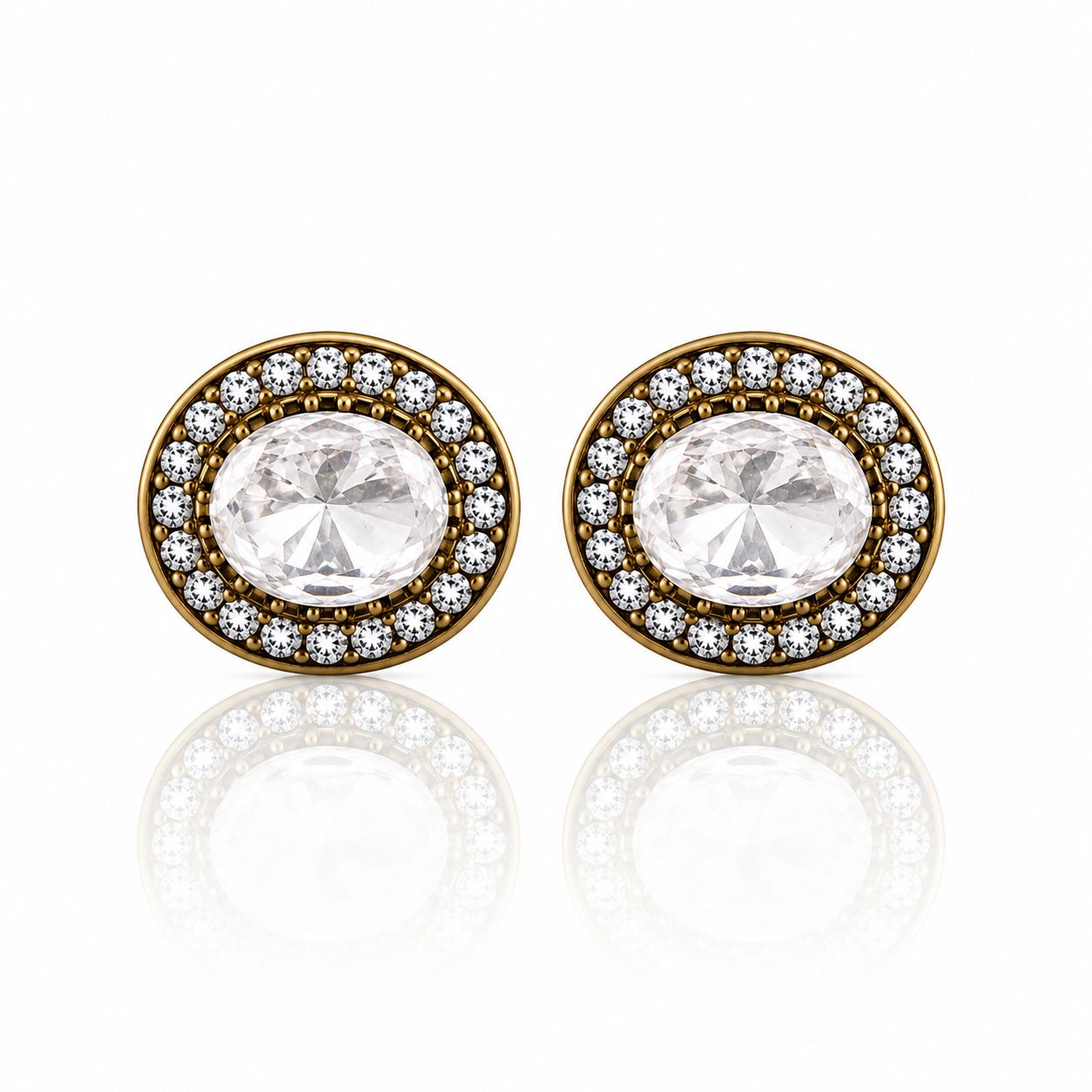 TOJ Everyday - Antique Gold Finish Oval Polki Mens Cufflink