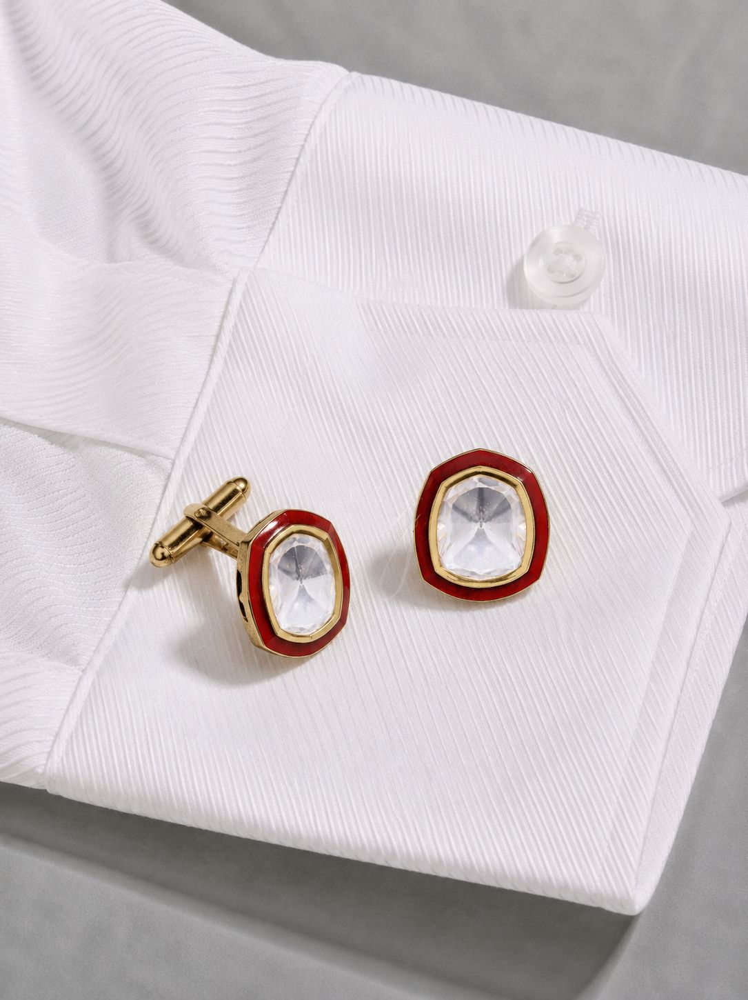TOJ Everyday - Glazed Red Enamel Gold Finish Polki Diamond Mens Cufflink Pair