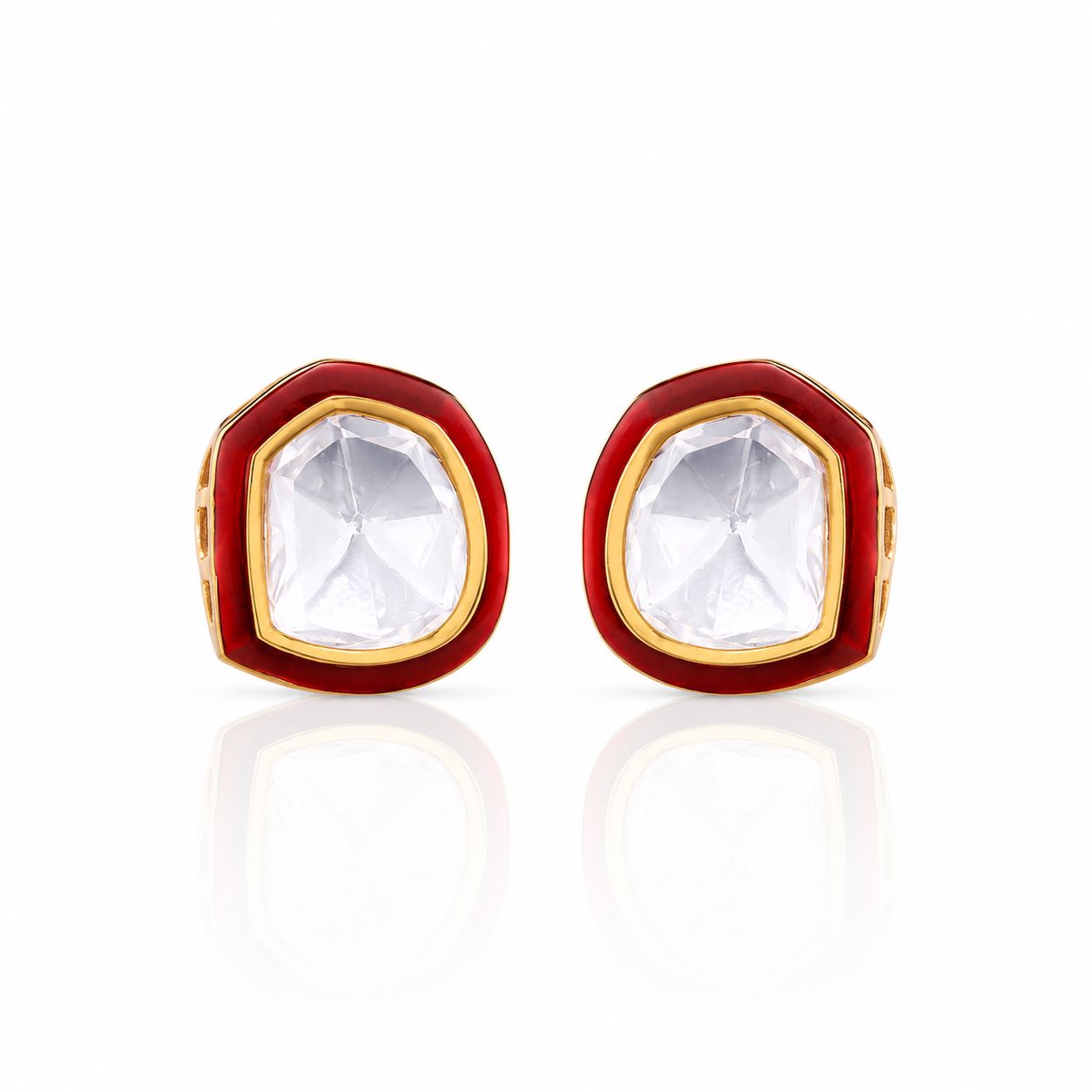 TOJ Everyday - Glazed Red Enamel Gold Finish Polki Diamond Mens Cufflink Pair
