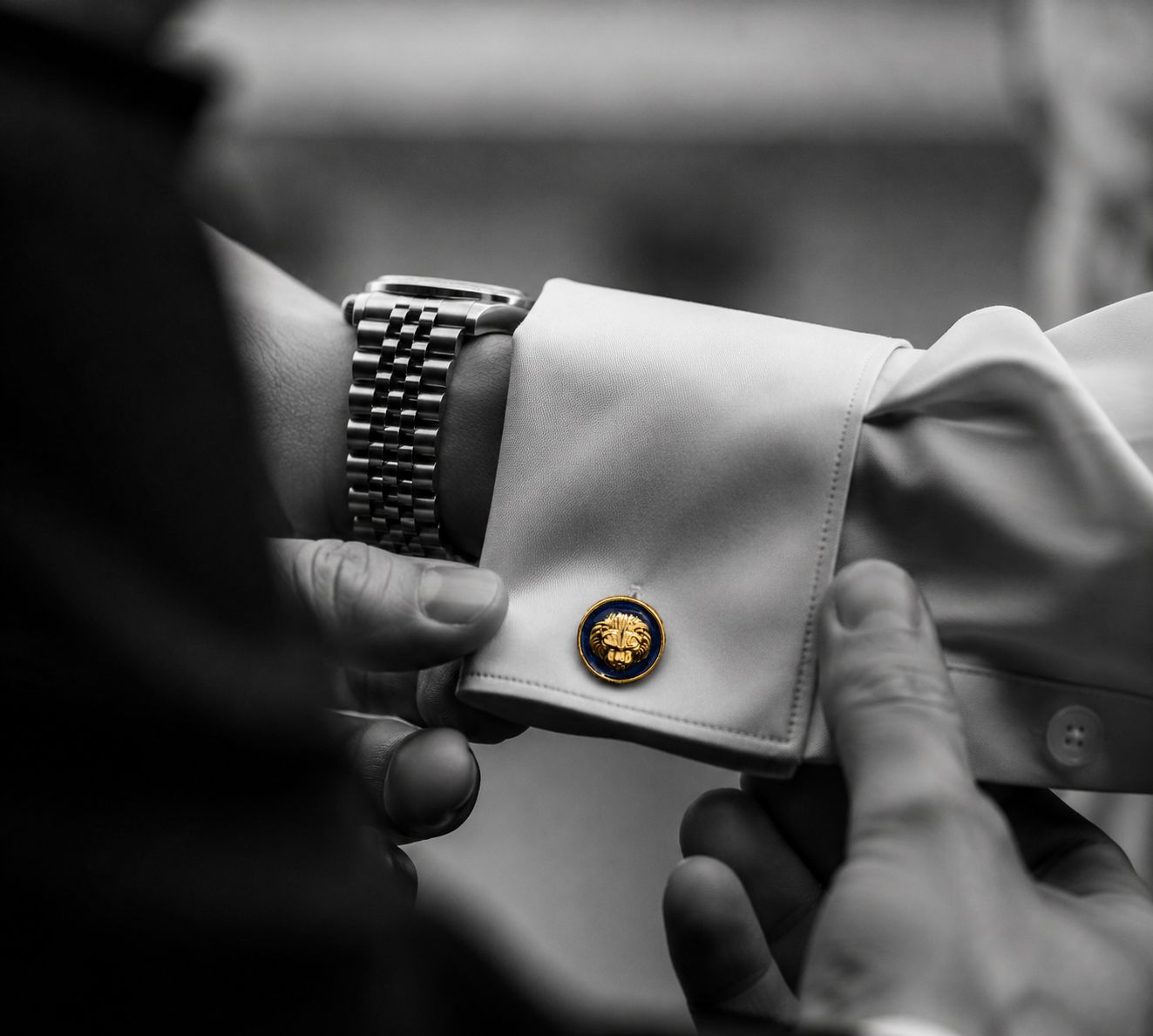 TOJ Everyday - Navy Blue Enamel Gold Finish Lion Face Cufflink Pair