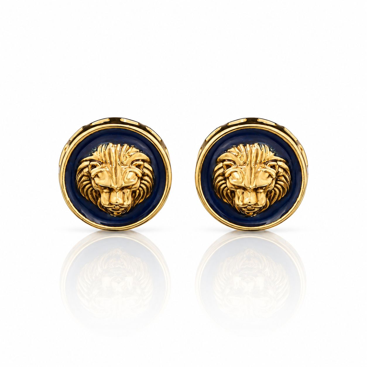 TOJ Everyday - Navy Blue Enamel Gold Finish Lion Face Cufflink Pair
