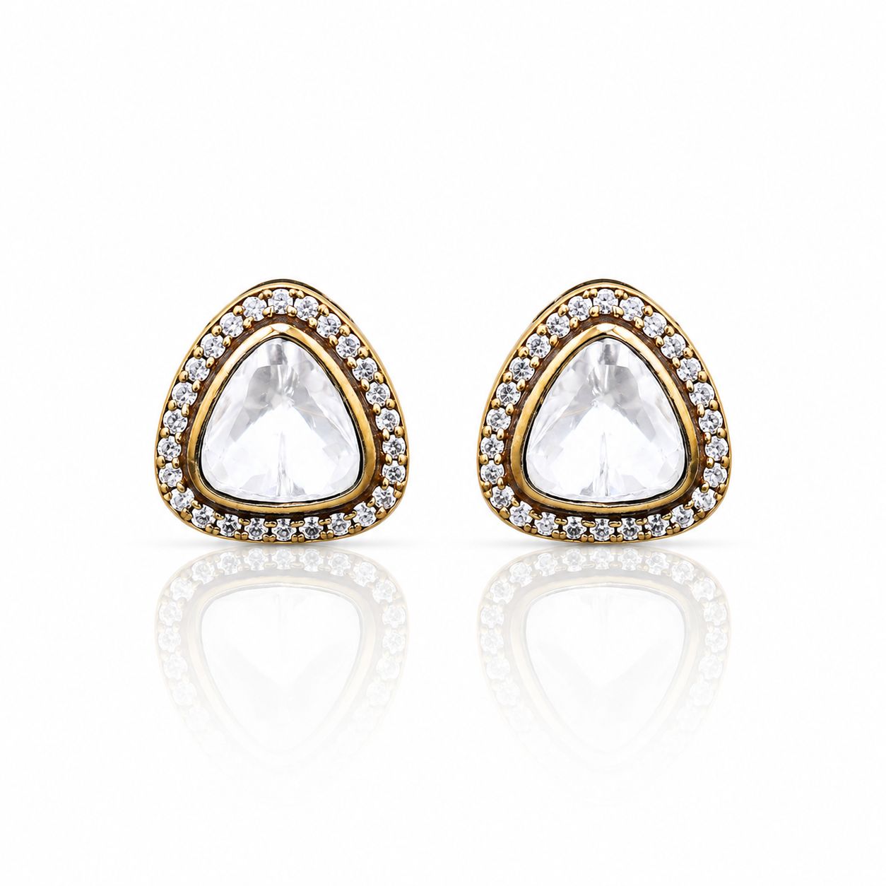 TOJ Everyday - Victorian Gold Finish Trillion Polki Mens Cufflink Pair