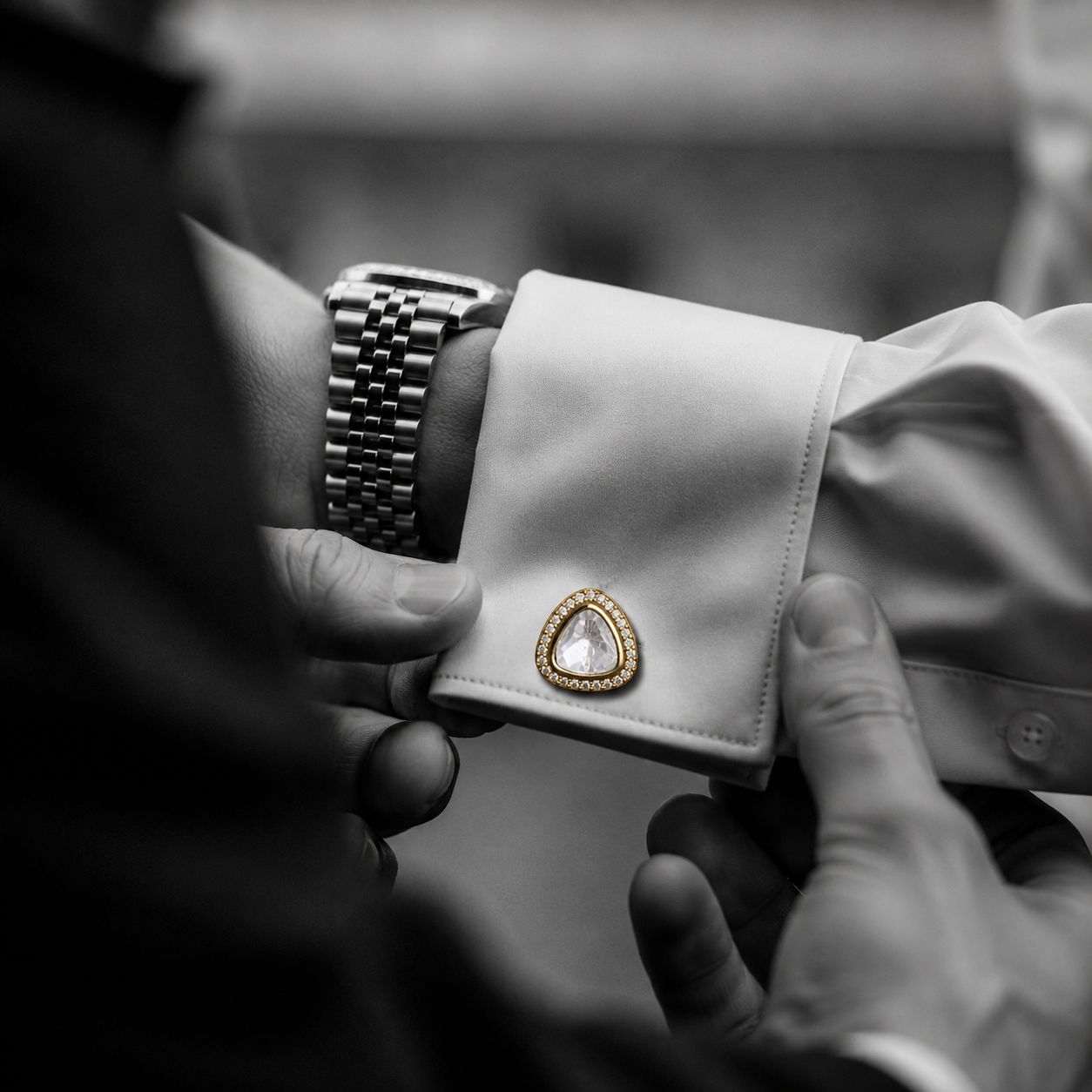 TOJ Everyday - Victorian Gold Finish Trillion Polki Mens Cufflink Pair