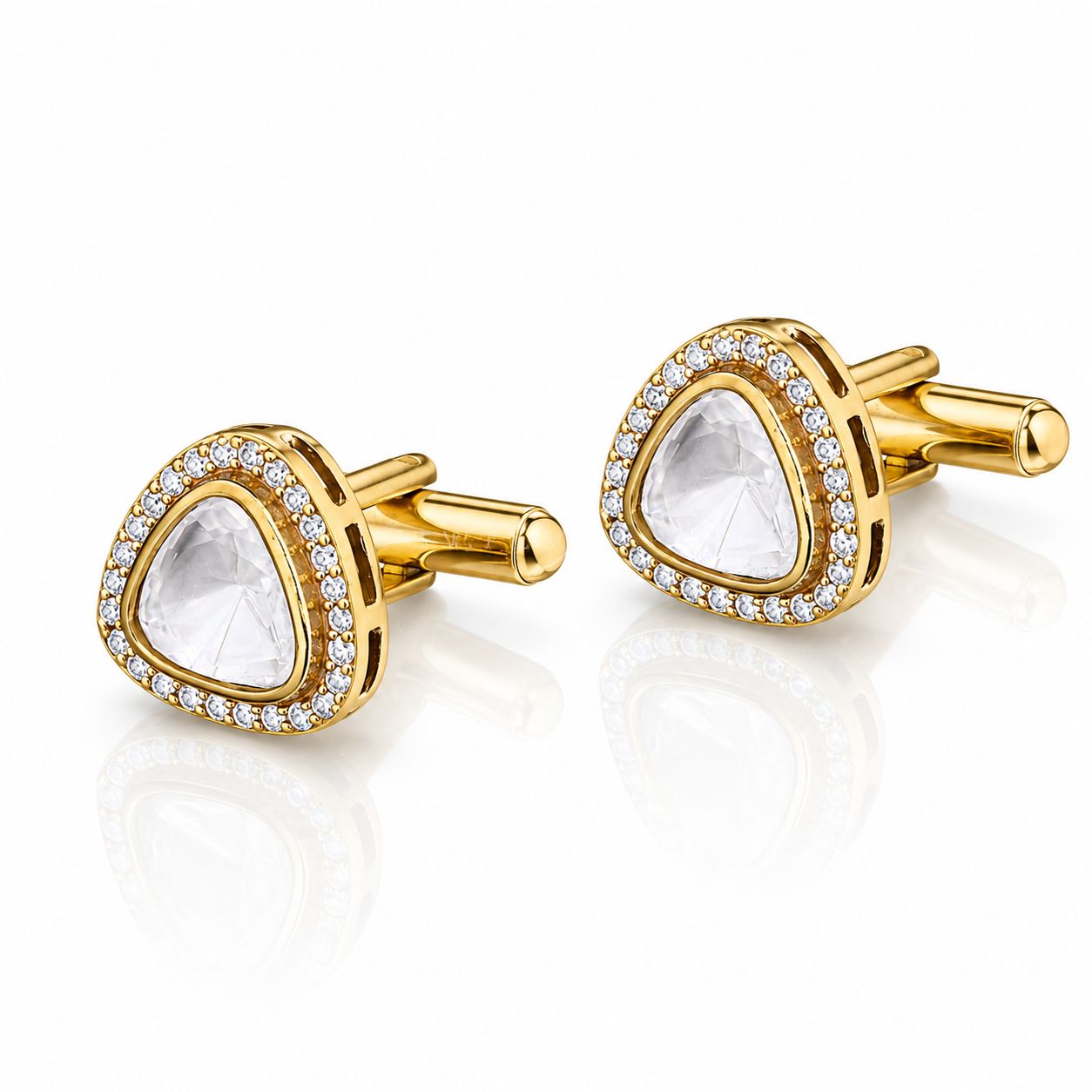 TOJ Everyday - Victorian Gold Finish Trillion Polki Mens Cufflink Pair