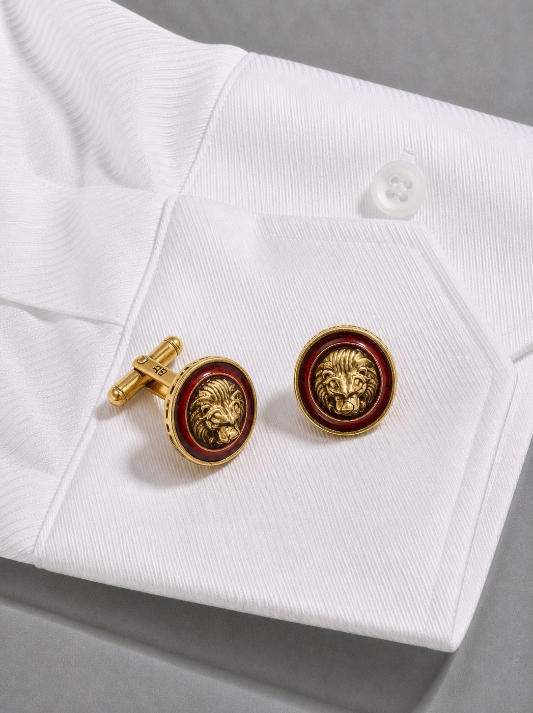 TOJ Everyday - Red Enamel Lion Face Gold Finish Mens Cufflink Pair