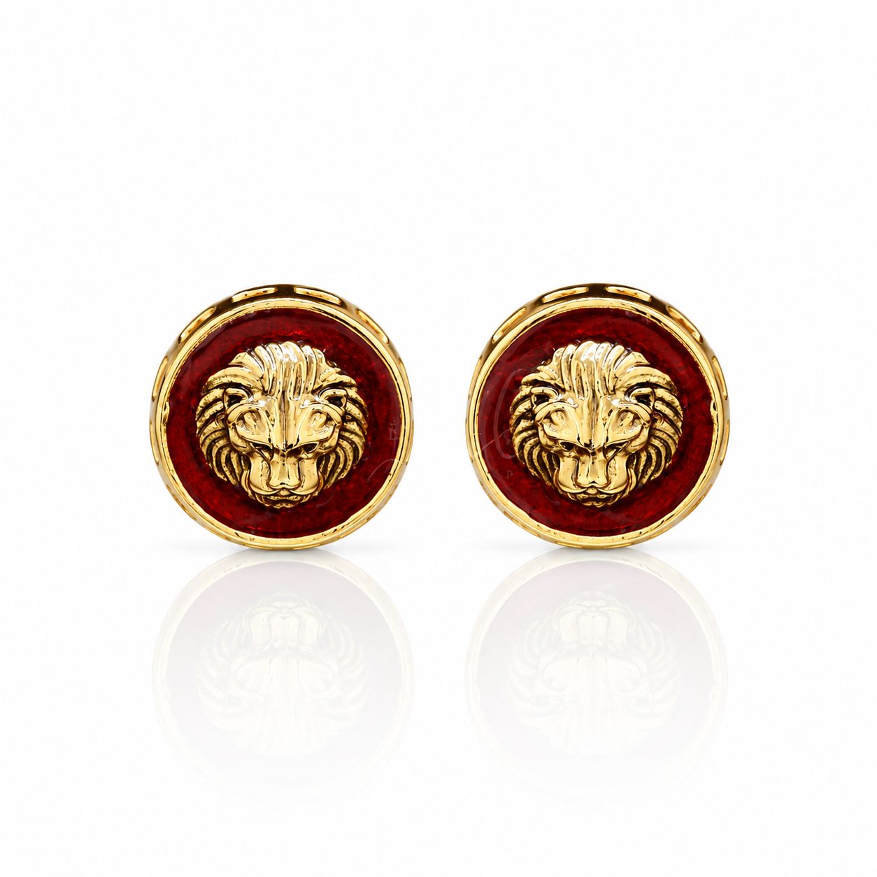 TOJ Everyday - Red Enamel Lion Face Gold Finish Mens Cufflink Pair