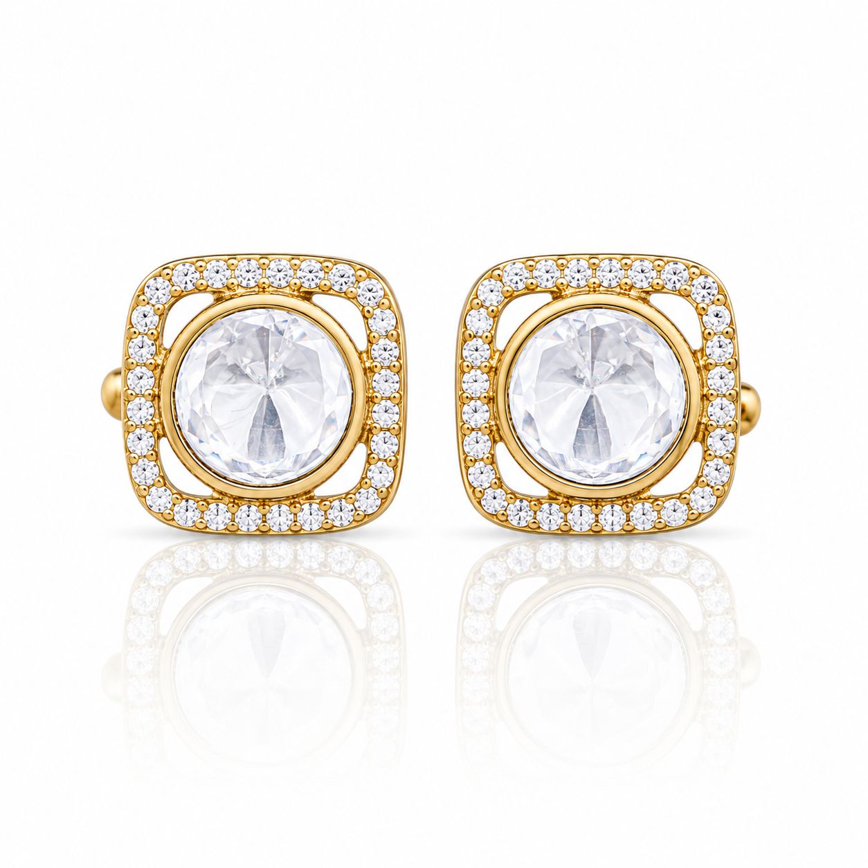 TOJ Everyday - Square Gold Finish Polki Diamond Mens Cufflink with Diamond Cluster