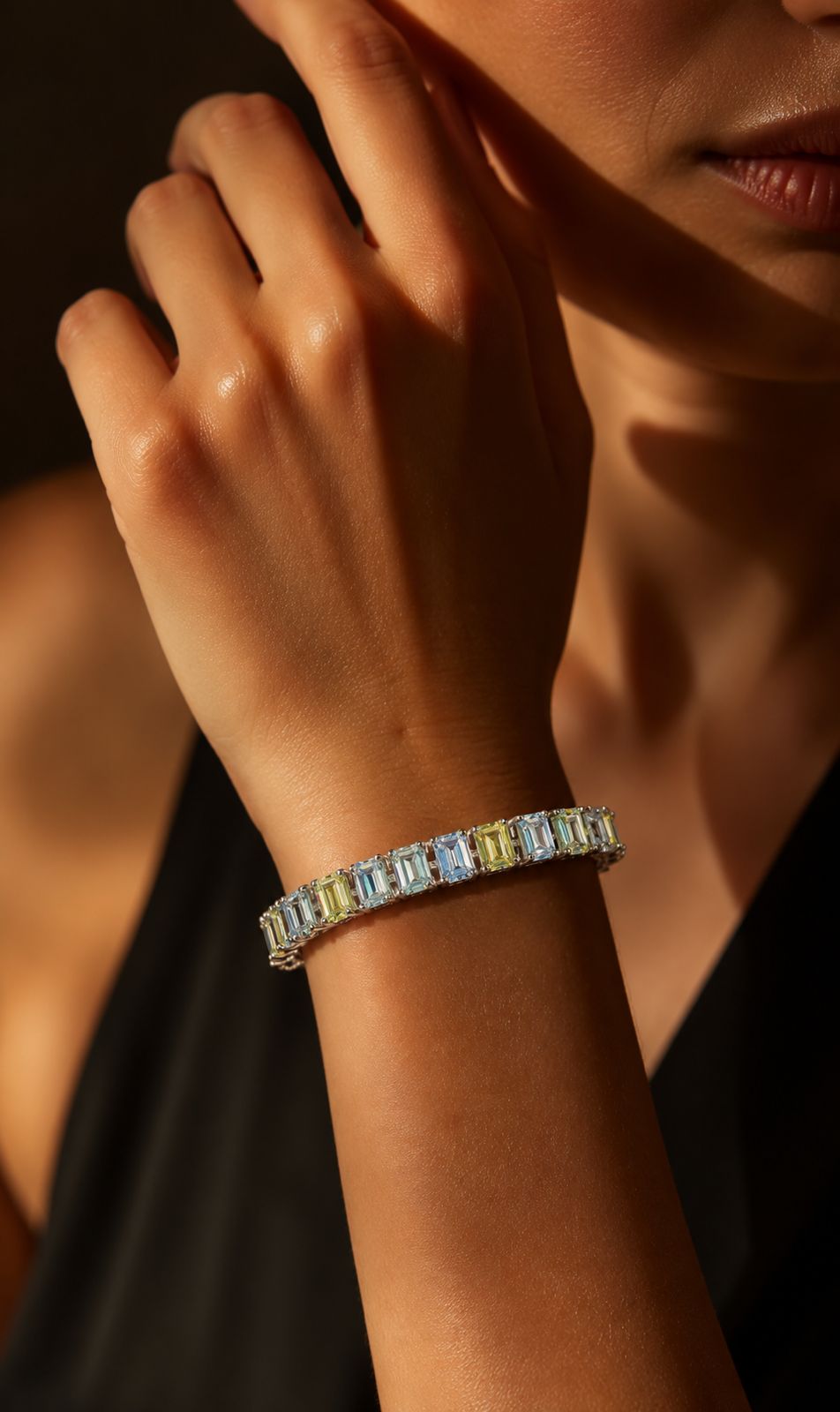 TOJ Everyday - Yellow and White Emerald Cut Diamond Solitaire Anti Tarnish Womens Tennis Bracelet