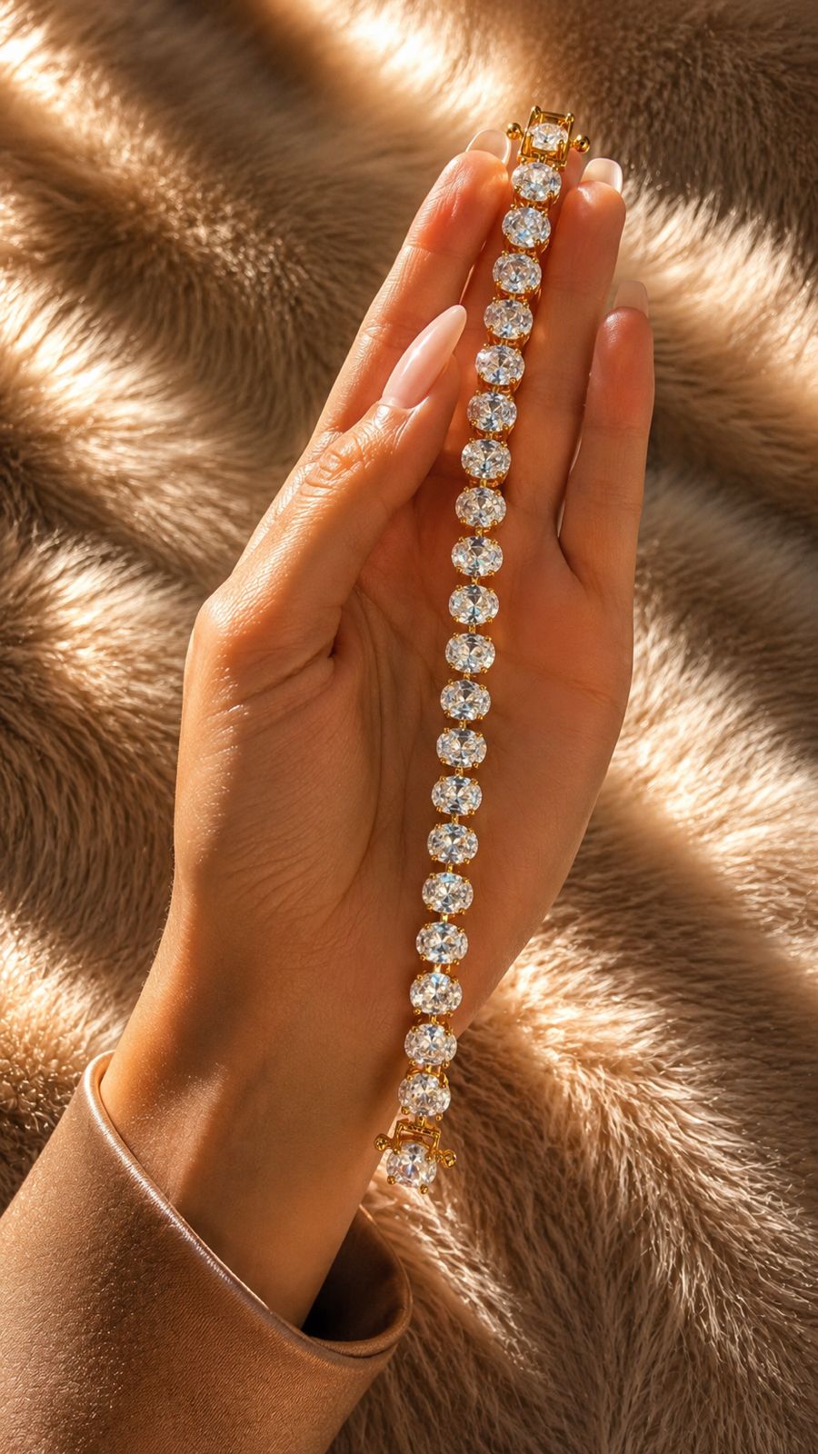 TOJ Everyday - Gold Finish Oval Solitaire Diamond Anti Tarnish Tennis Bracelet for Women