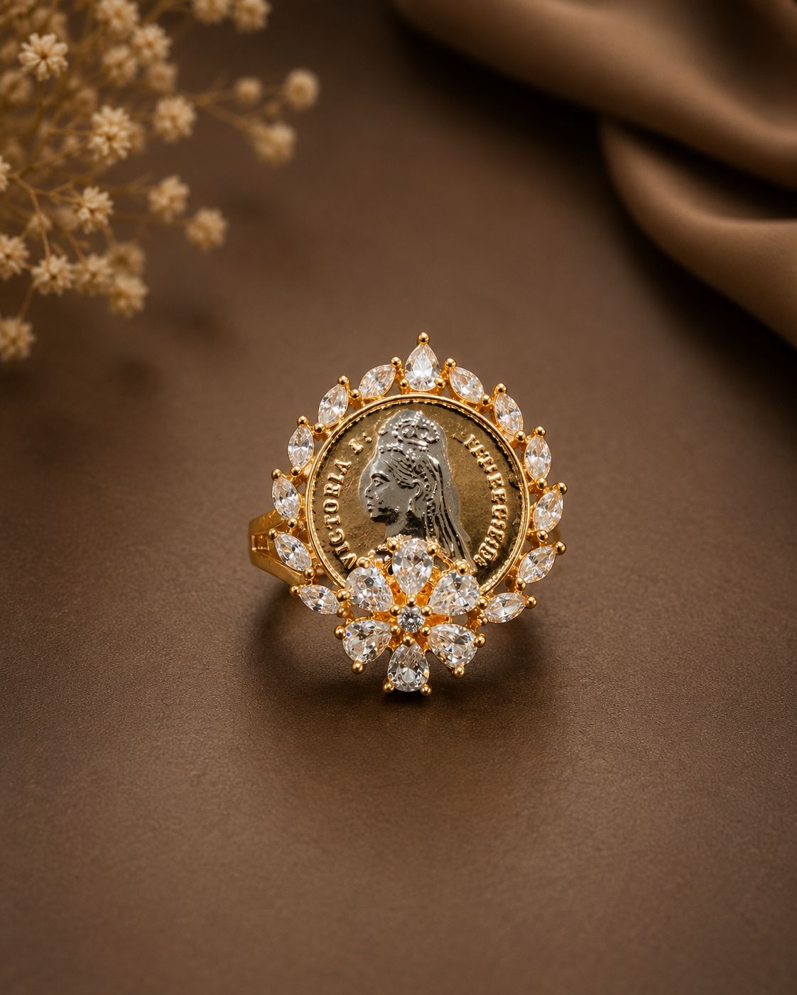 TOJ Everyday -  Gold Finish Ginni Gold Coin Adjustable Ring ( Fits All Sizes )