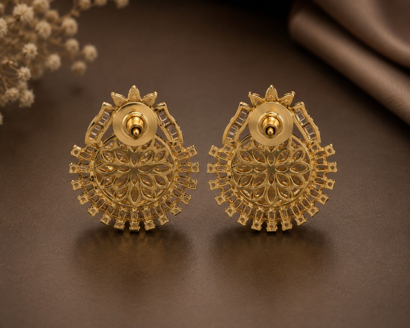 TOJ Everyday -  Gold Finish Ginni Gold Coin Earrings with CZ Diamonds