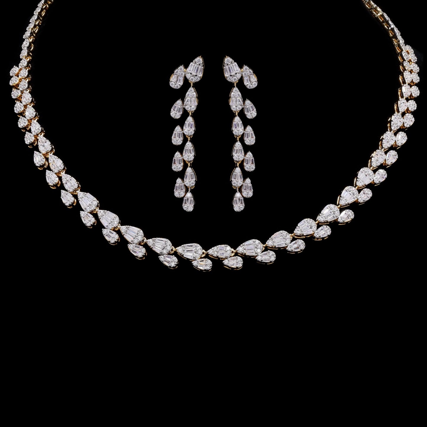 TOJ Everyday - Premium Gold Finish Octa Setting Drop Shaped Necklace Set with Earrings