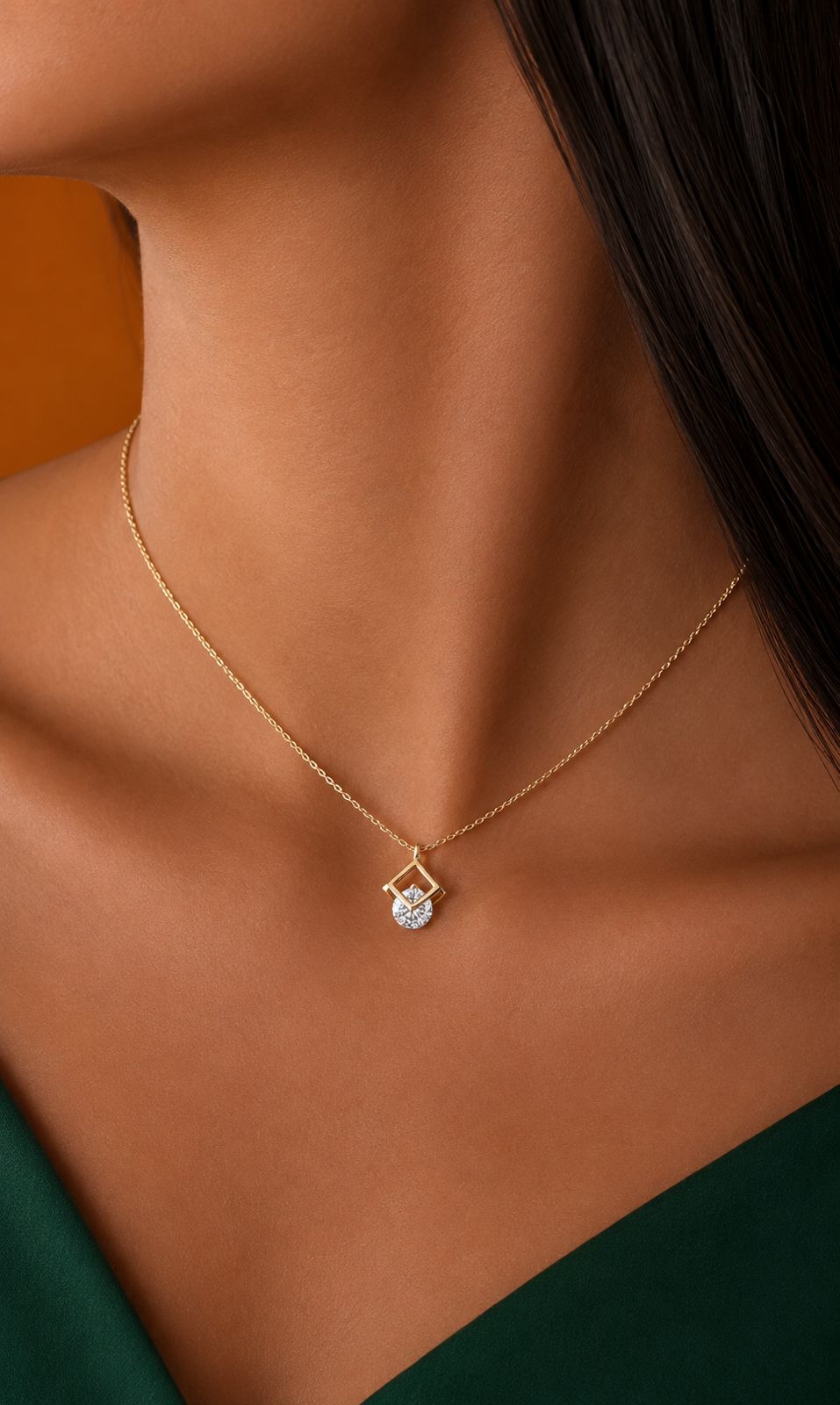 Gold Finish Solitaire Alexa Pendant with Chain on Pure 925 Silver