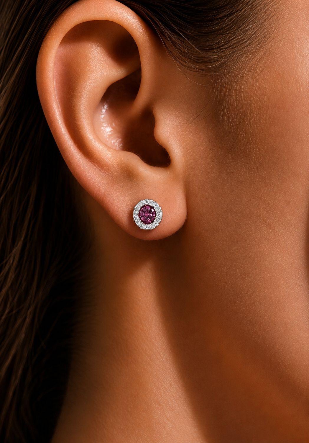 Petite Round Ruby Studs on Pure 925 Silver