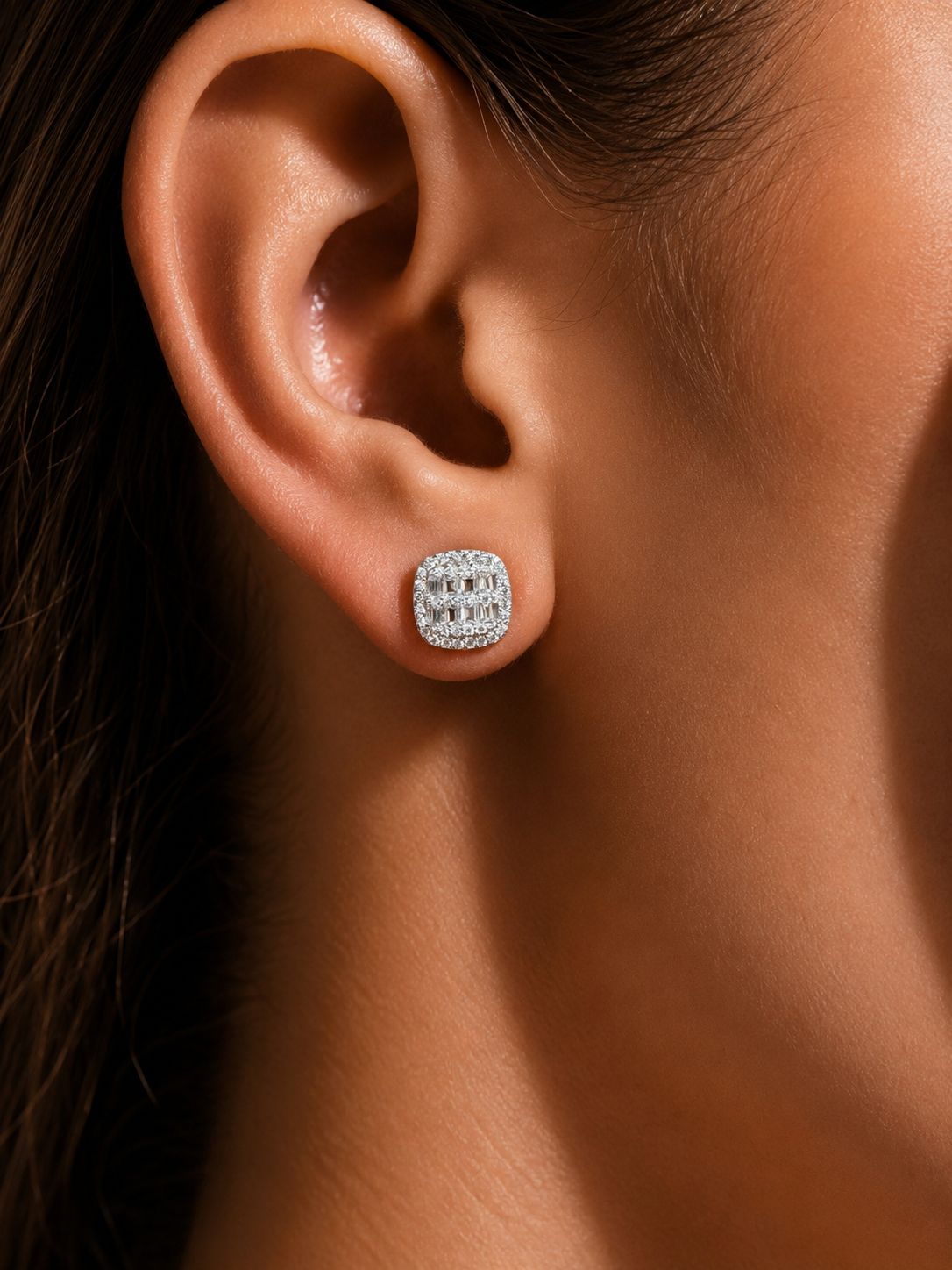 Pure 925 Silver Octa Setting Baguette Stud Earrings