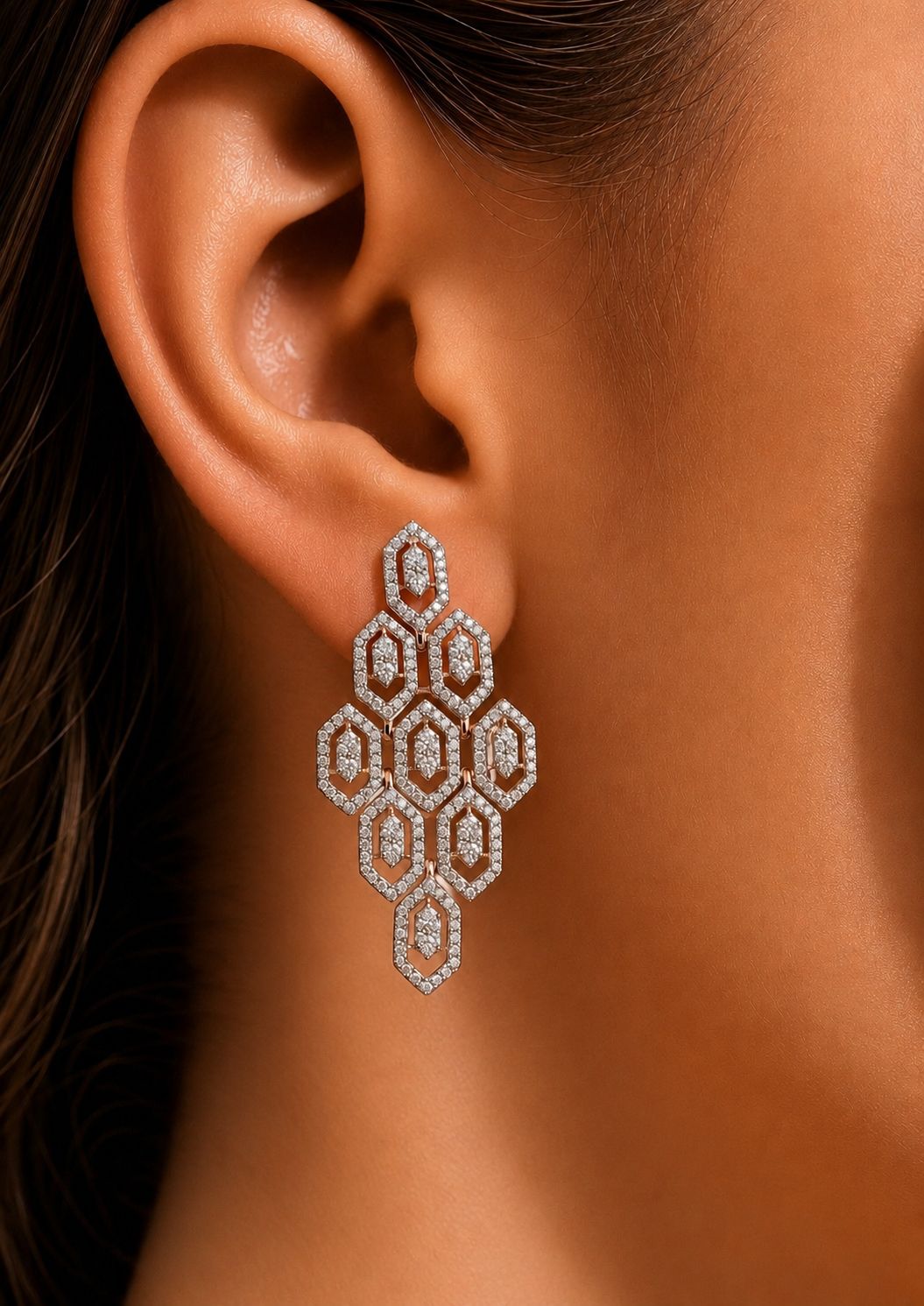 Ultra Premium Light Rose Gold Luxury Brand Inspired Geometric Party Earrings